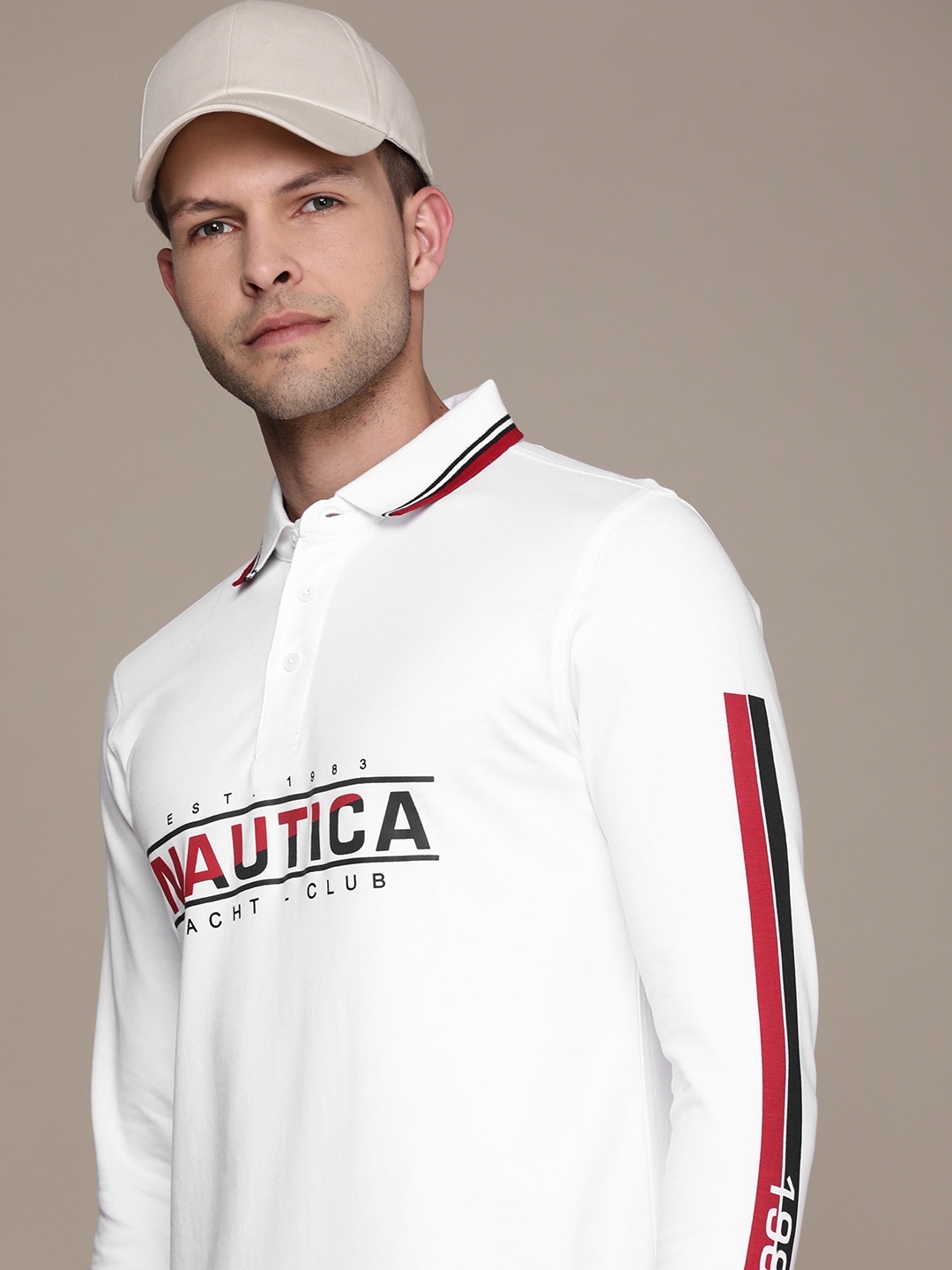 

Nautica Brand Logo Printed Polo Collar Pure Cotton T-shirt, White