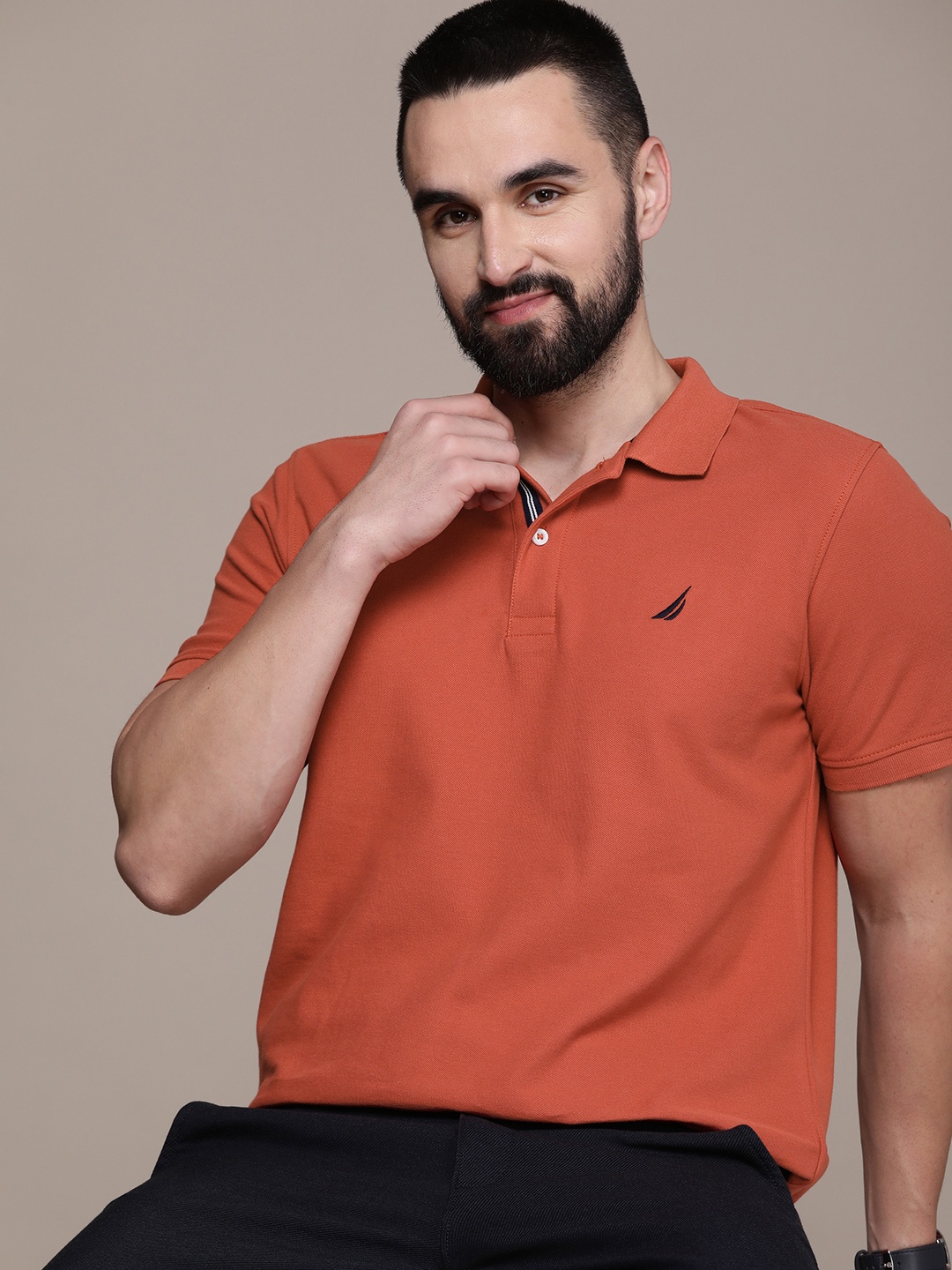 

Nautica Polo Collar Pure Cotton T-shirt, Rust