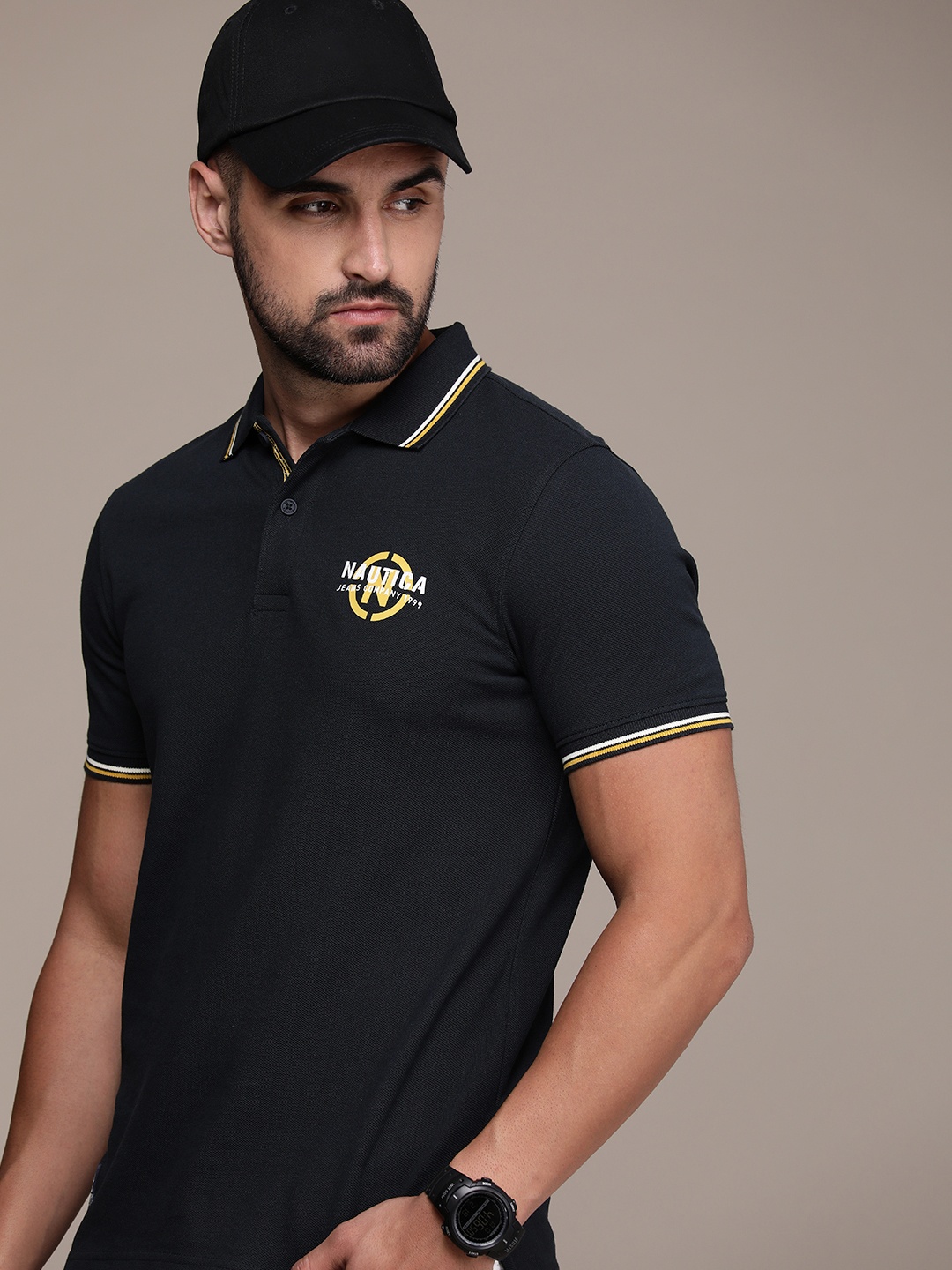 Nautica Brand Logo Polo Collar Pure Cotton T-shirt, Navy blue