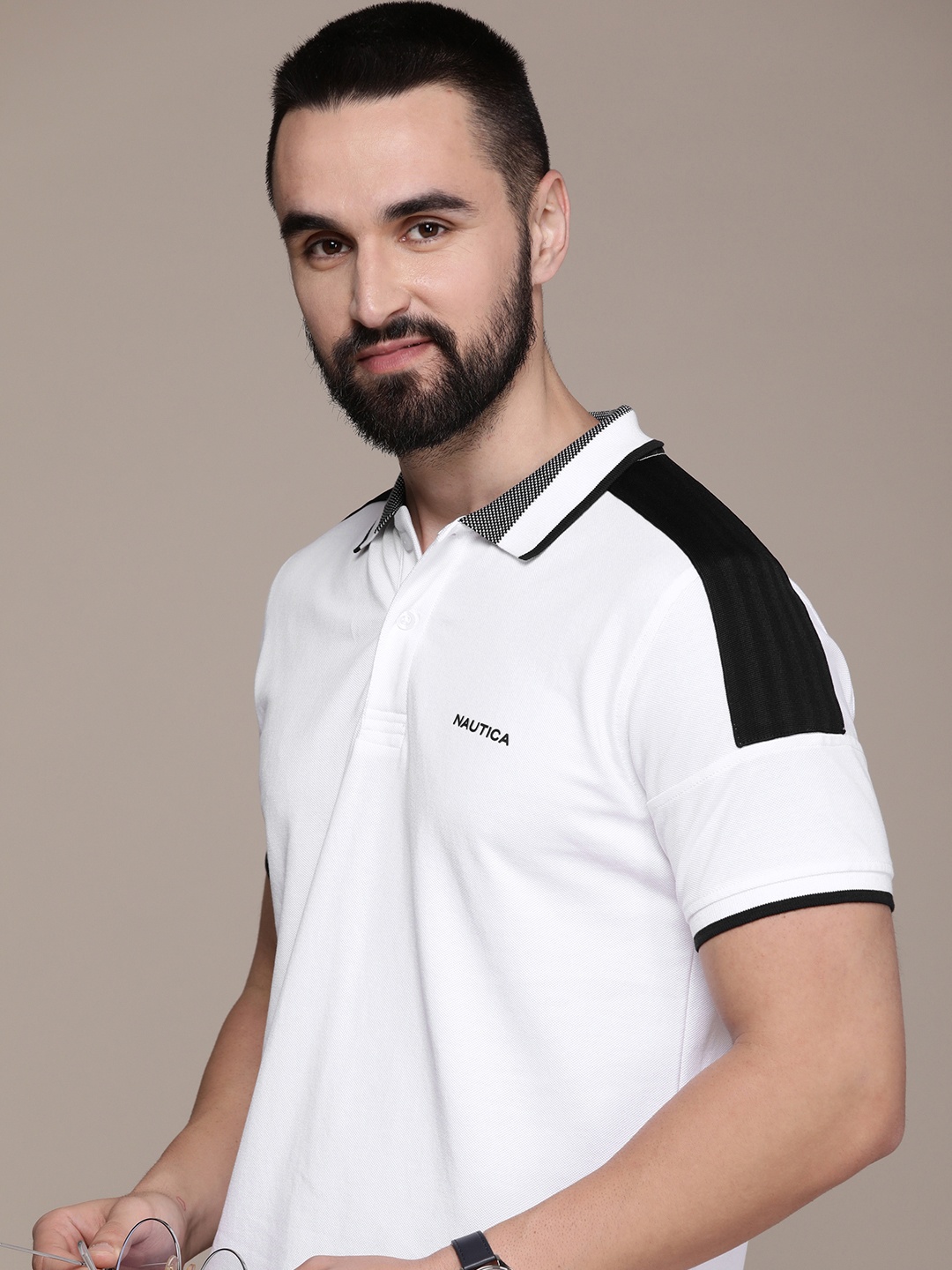 

Nautica Brand Logo Polo Collar Pure Cotton Applique T-shirt, White