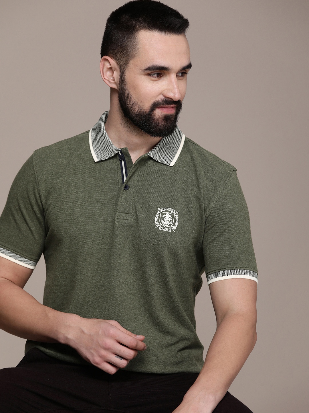 

Nautica Embroidered Polo Collar Pure Cotton T-shirt, Olive