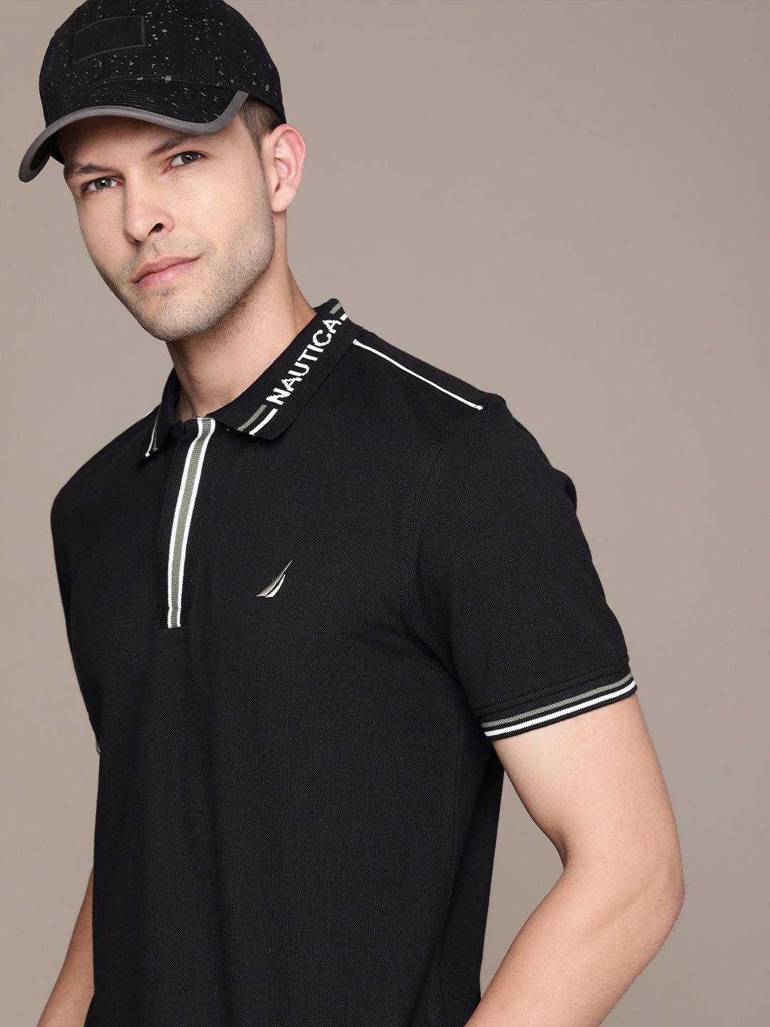 

Nautica Solid Polo Collar Pure Cotton T-shirt, Black