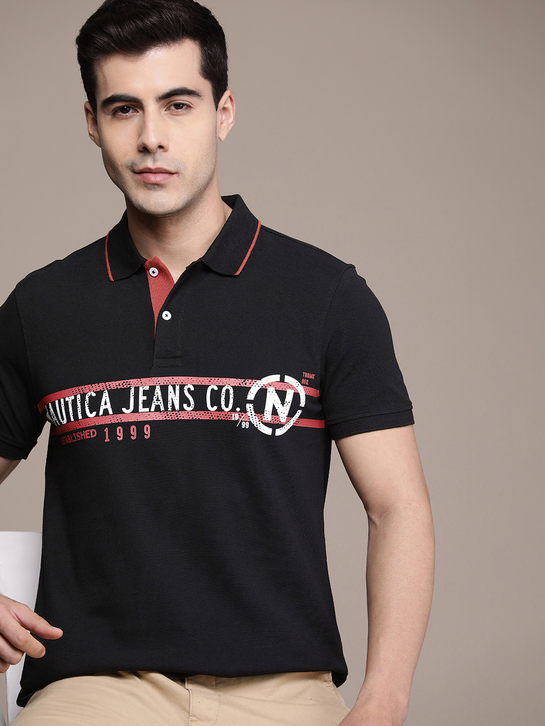 

Nautica Men Typography Printed Polo Collar T-shirt, Black