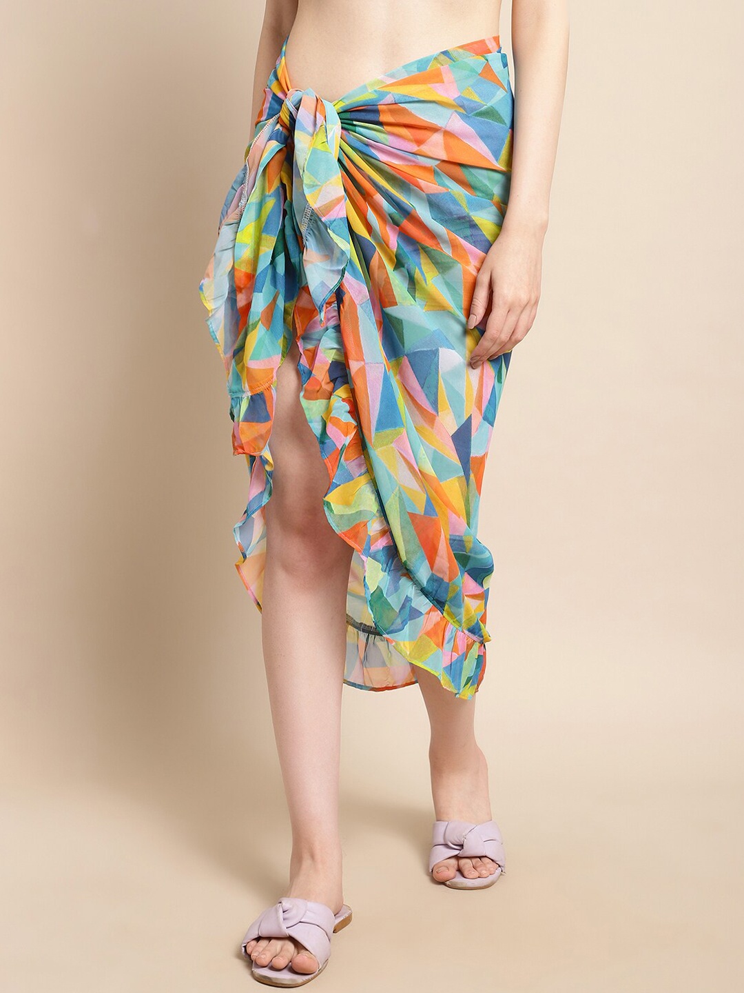 

Claura Geometric Printed Swimwear Cover Up Sarong, Green