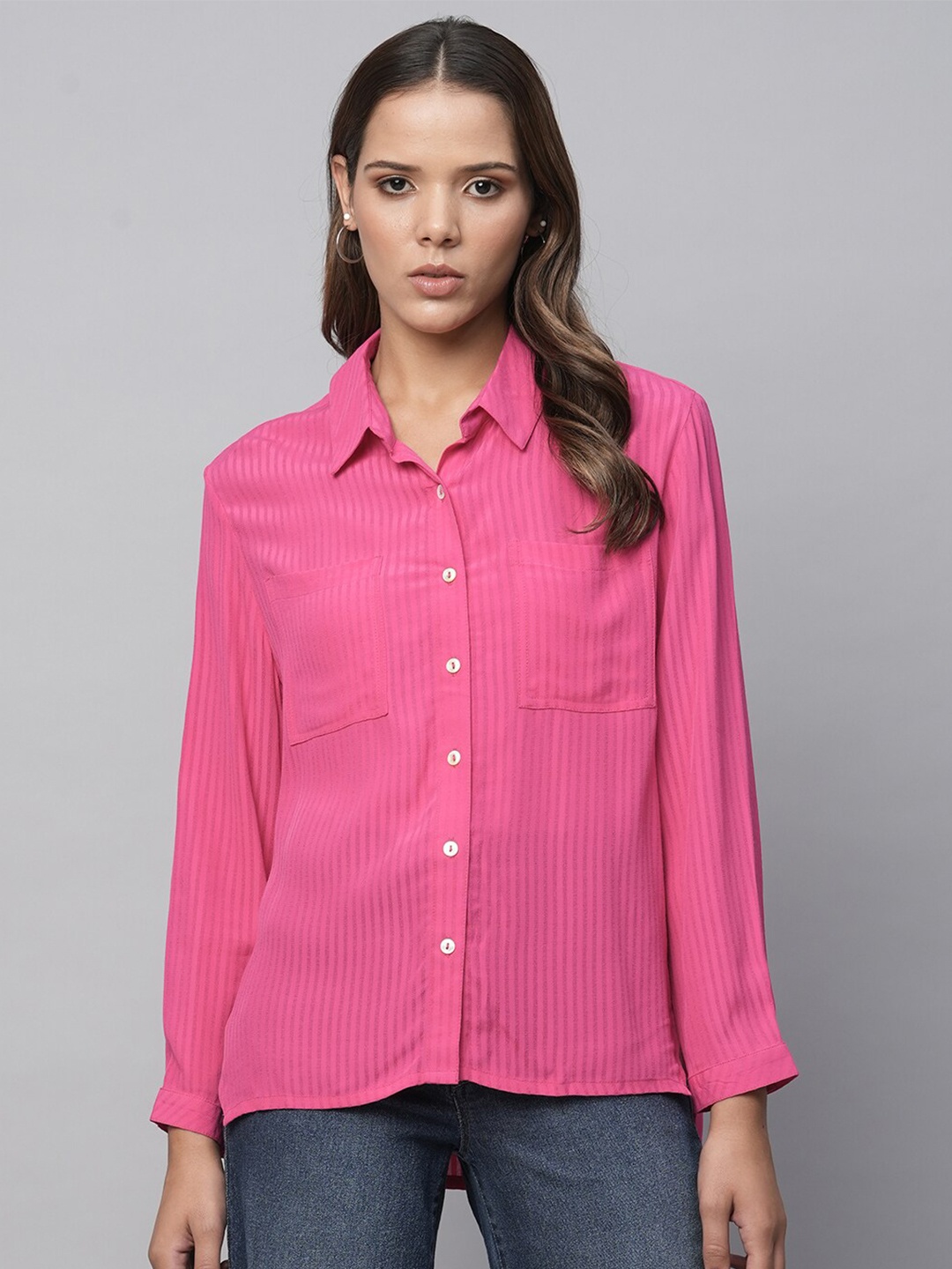 

Chemistry Shirt Collar Shirt Style Top, Pink