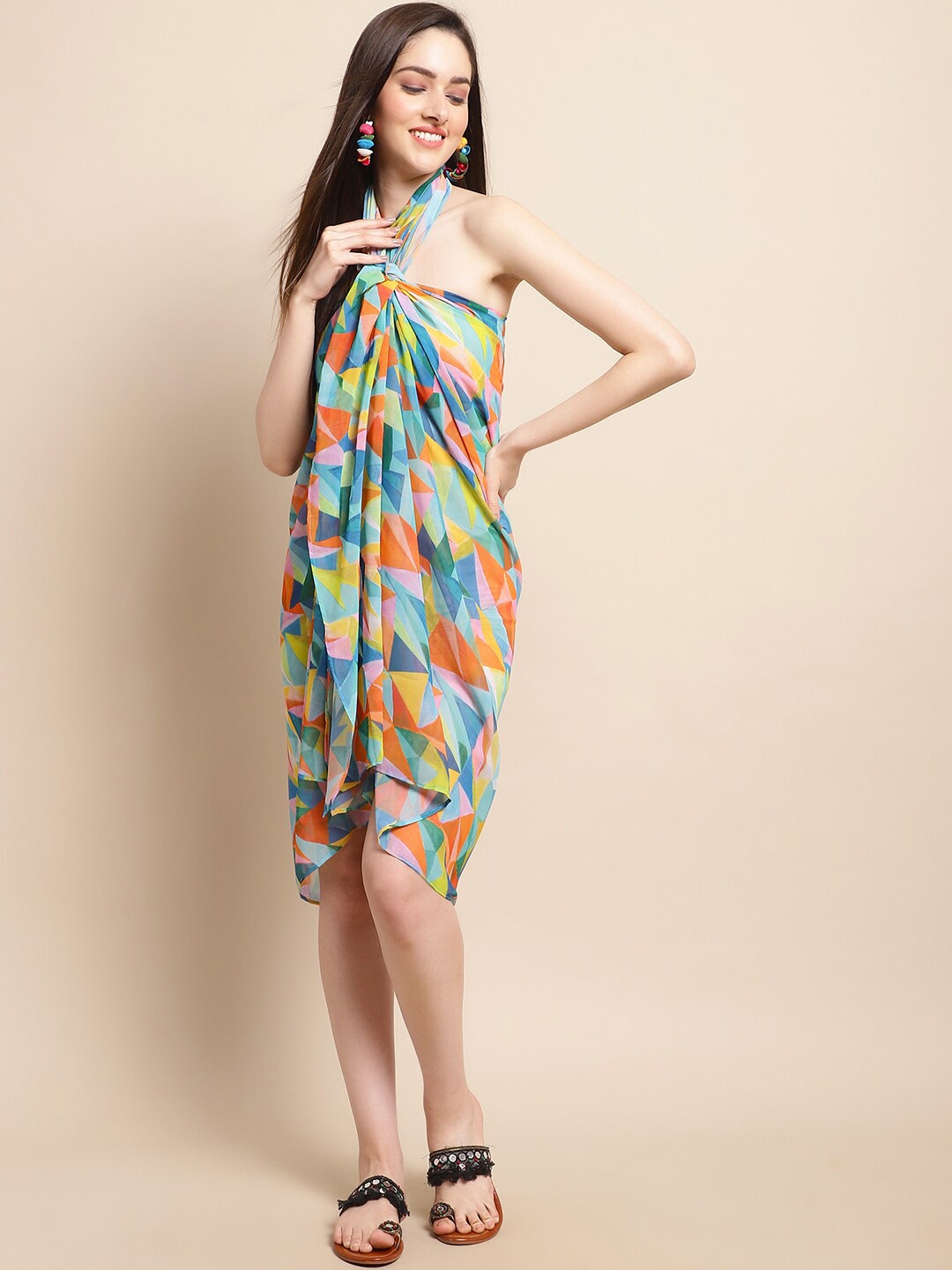 

Claura Geometric Printed Swimwear Cover Up Sarong, Green