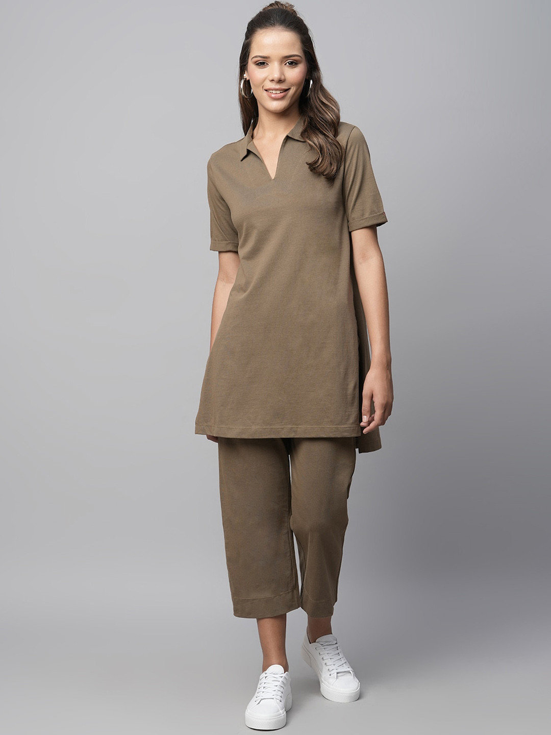 

Modern Indian by CHEMISTRY Pure Cotton Top with Trousers Co-ords, Brown