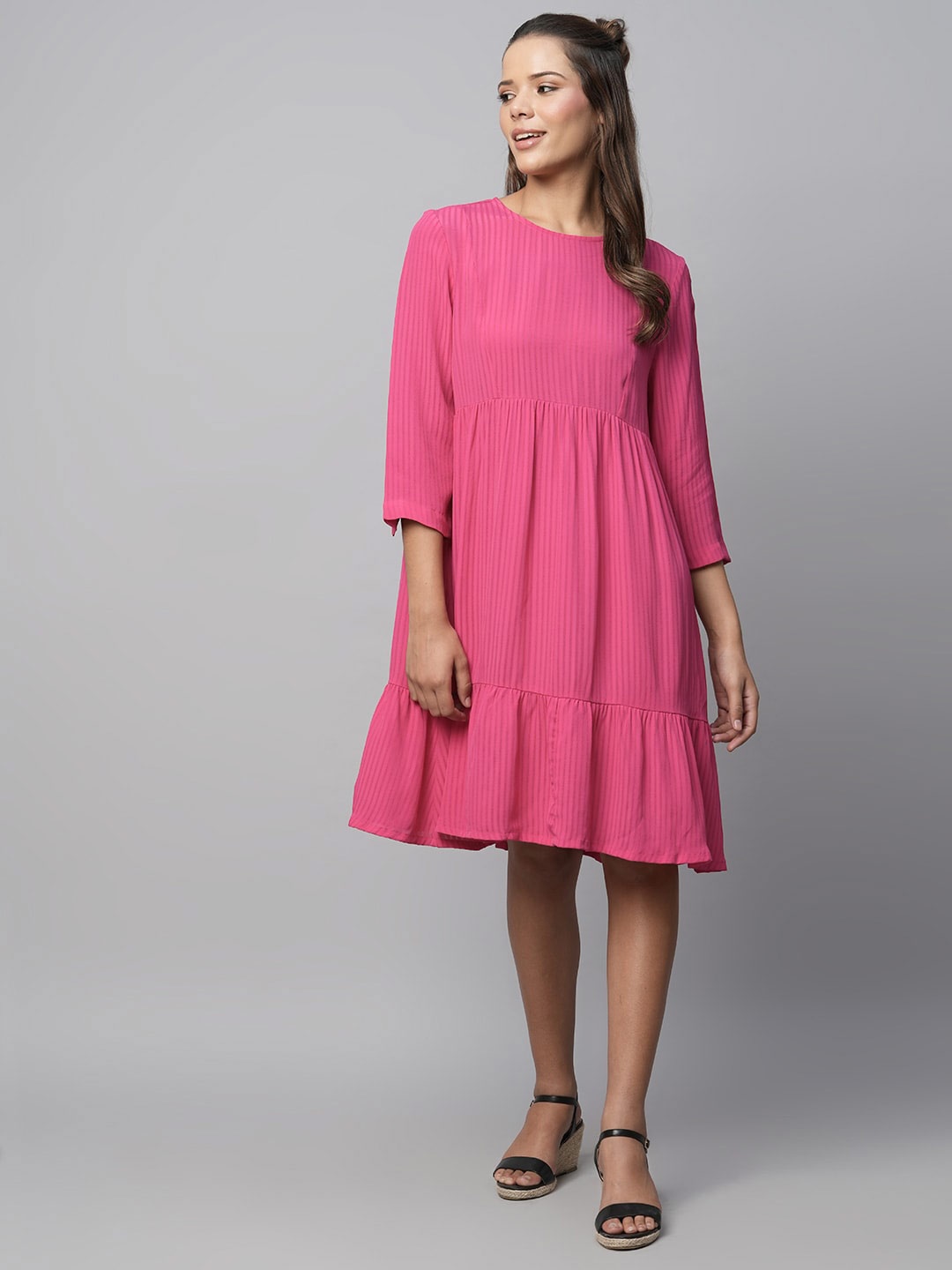 

Chemistry Pink Striped Round Neck A-Line Dress