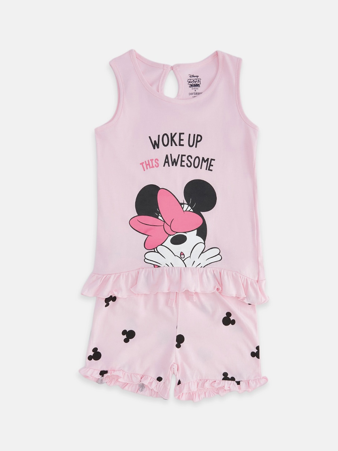 

Pantaloons Junior Girls Minnie Mouse Printed Night suit, Pink