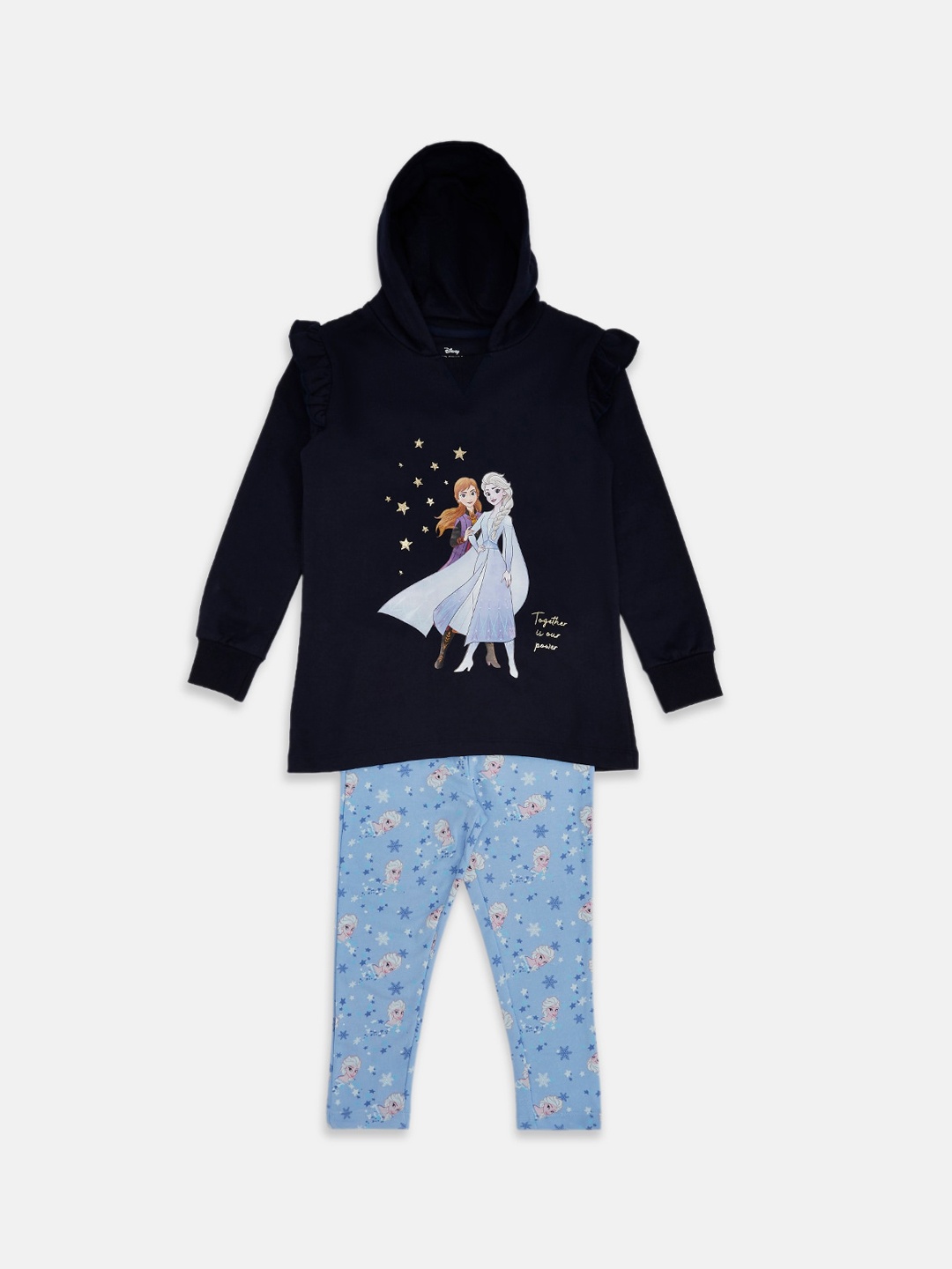 

Pantaloons Junior Girls Frozen Printed Cotton Night suit, Navy blue