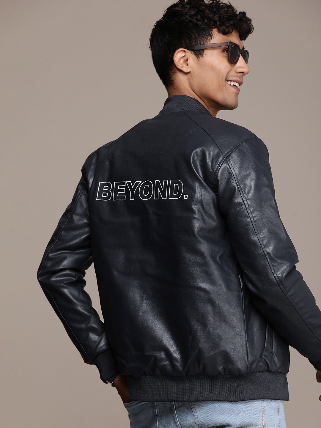 

WROGN Typography Printed Bomber Jacket, Navy blue