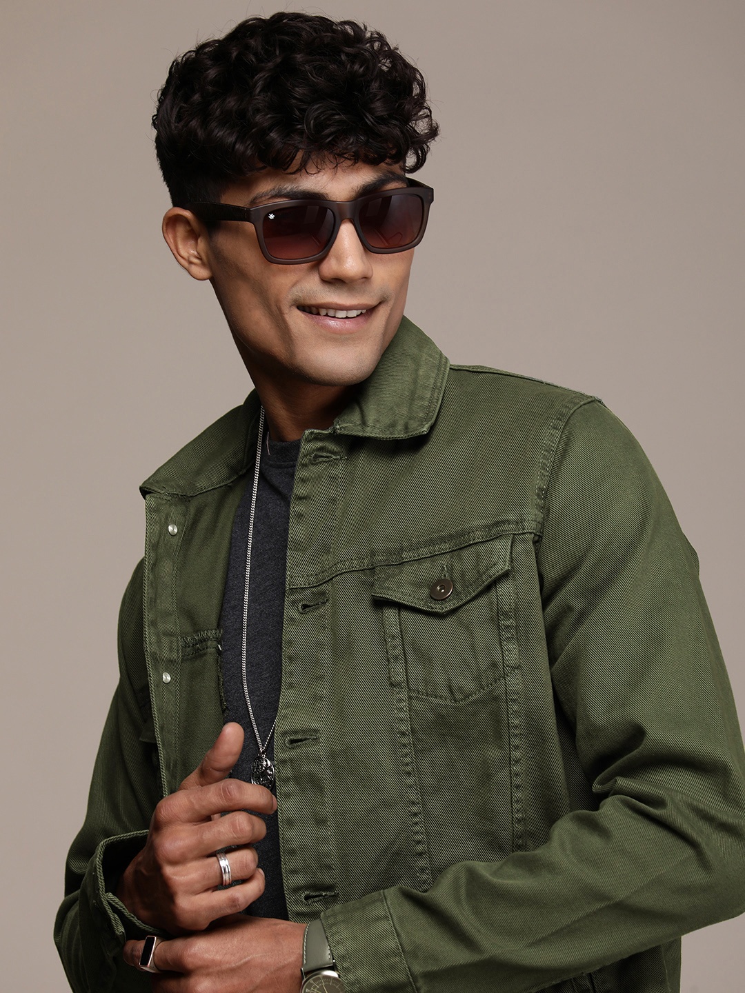 

WROGN Pure Cotton Denim Jacket, Green