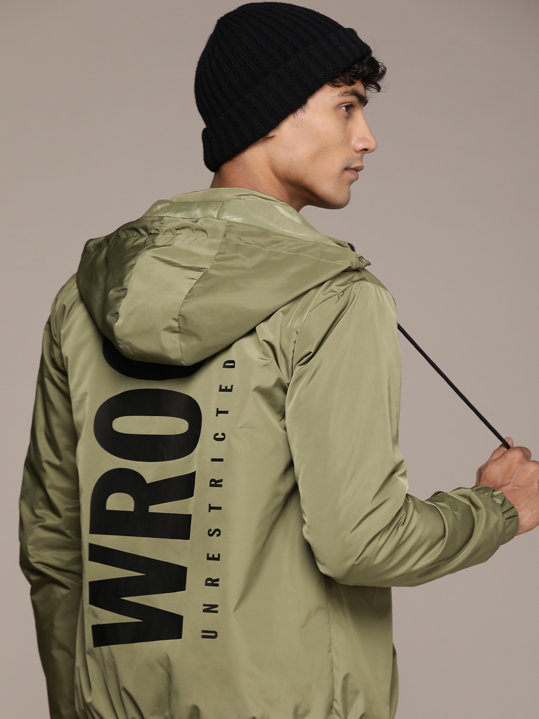 

WROGN Brand Logo Printed Hooded Tailored Jacket, Olive