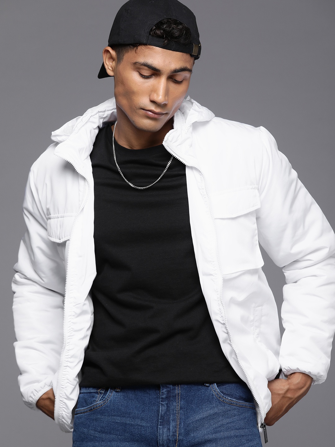 

WROGN Stand Collar Padded Jacket, White
