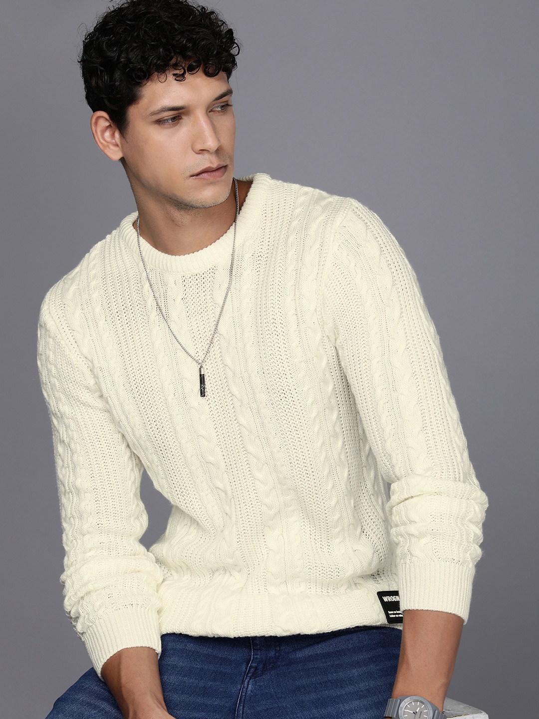 

WROGN Cable Knit Pullover, Off white