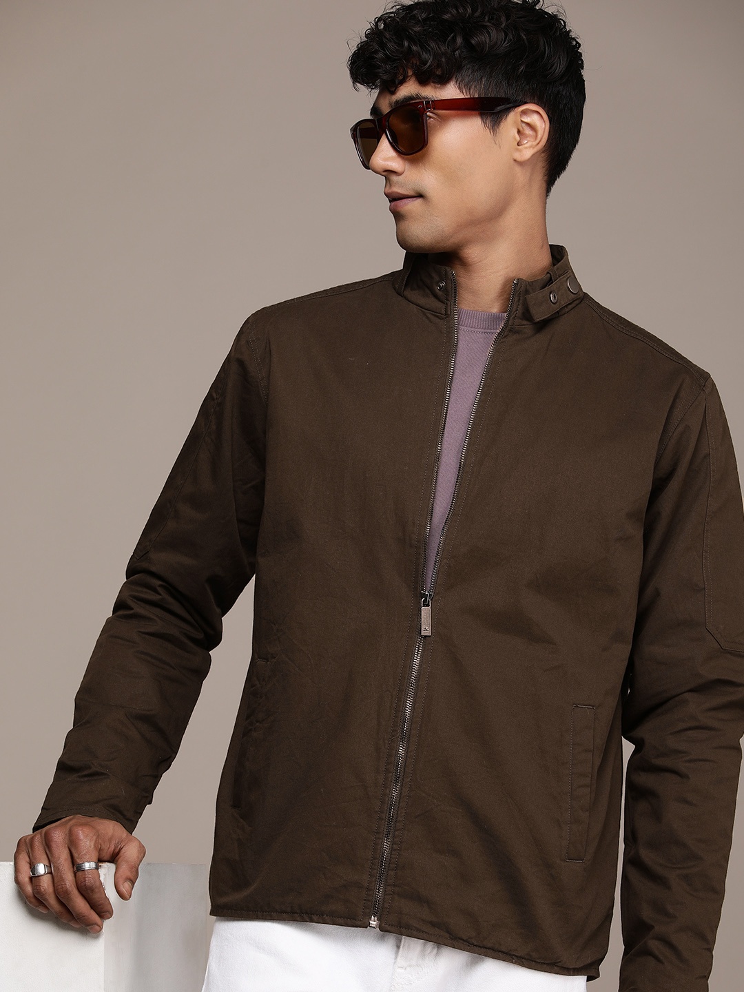 

WROGN Pure Cotton Solid Long Sleeves Tailored Jacket, Coffee brown