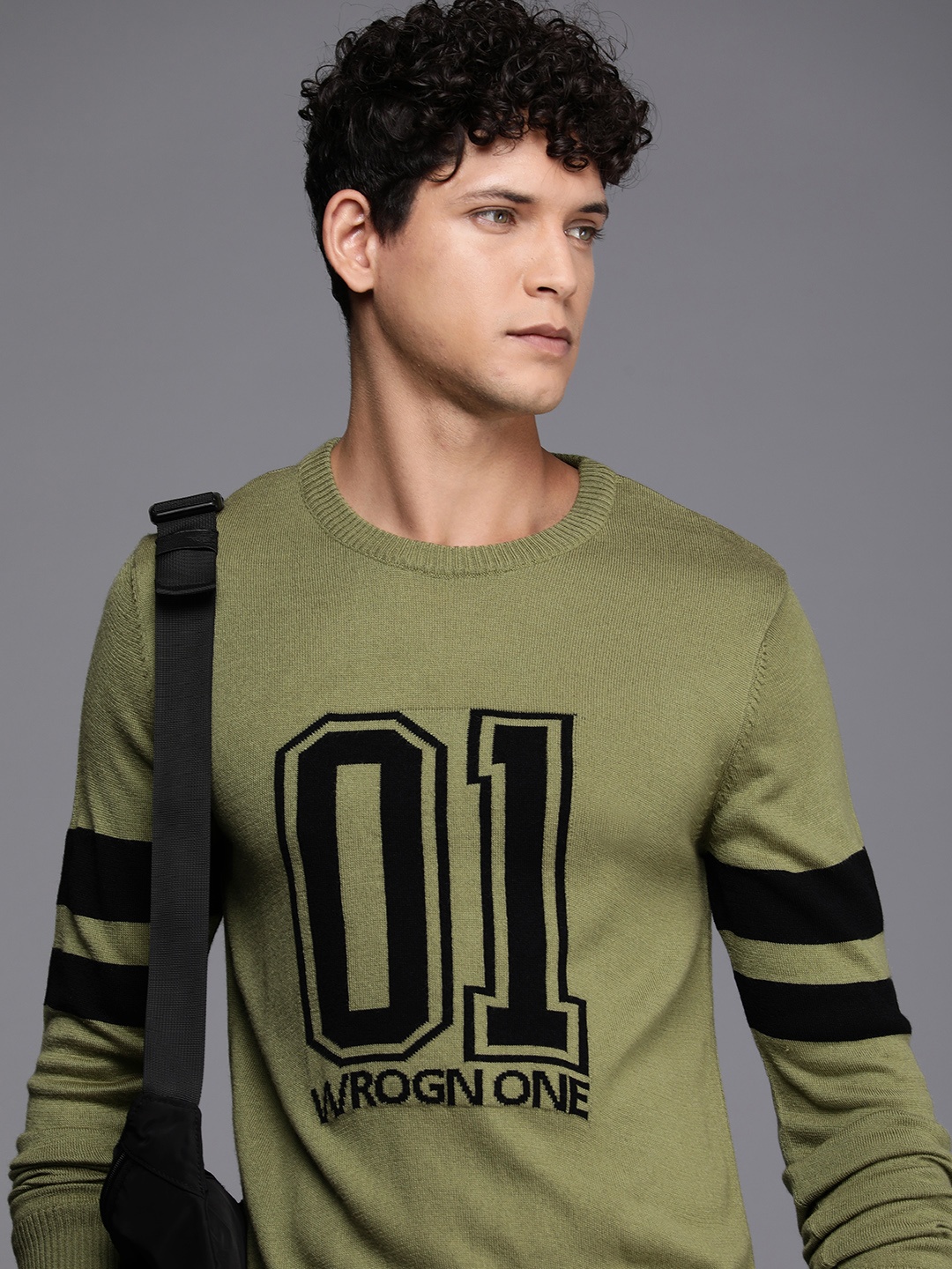 

WROGN Typography Printed Pullover, Olive