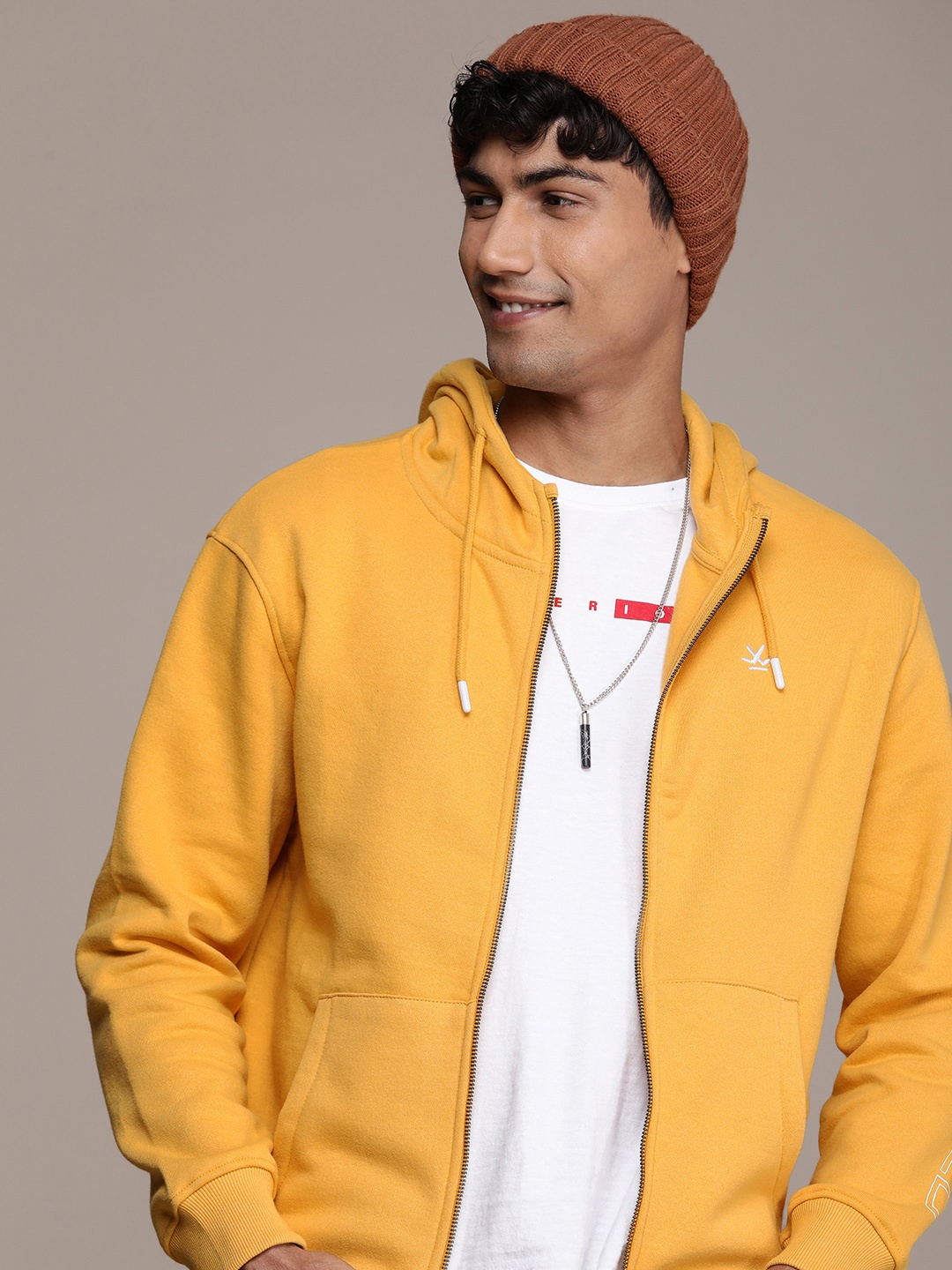 

WROGN Slim Fit Hooded Sweatshirt, Yellow