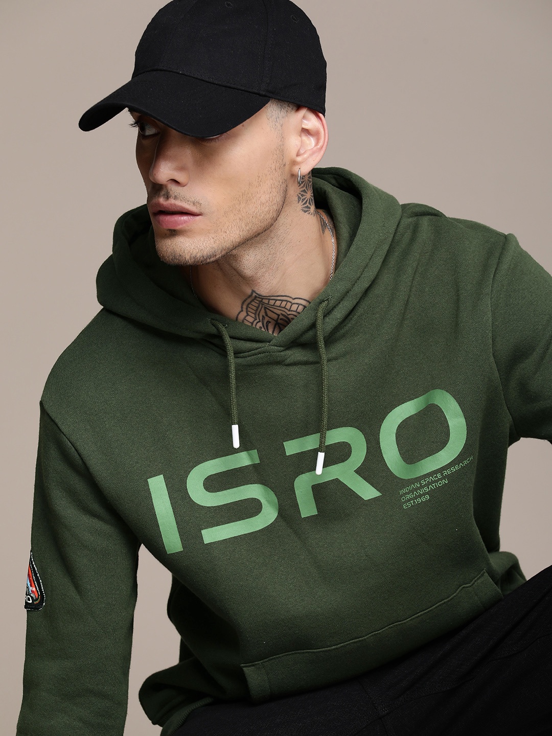 

WROGN Printed Hooded Sweatshirt, Olive