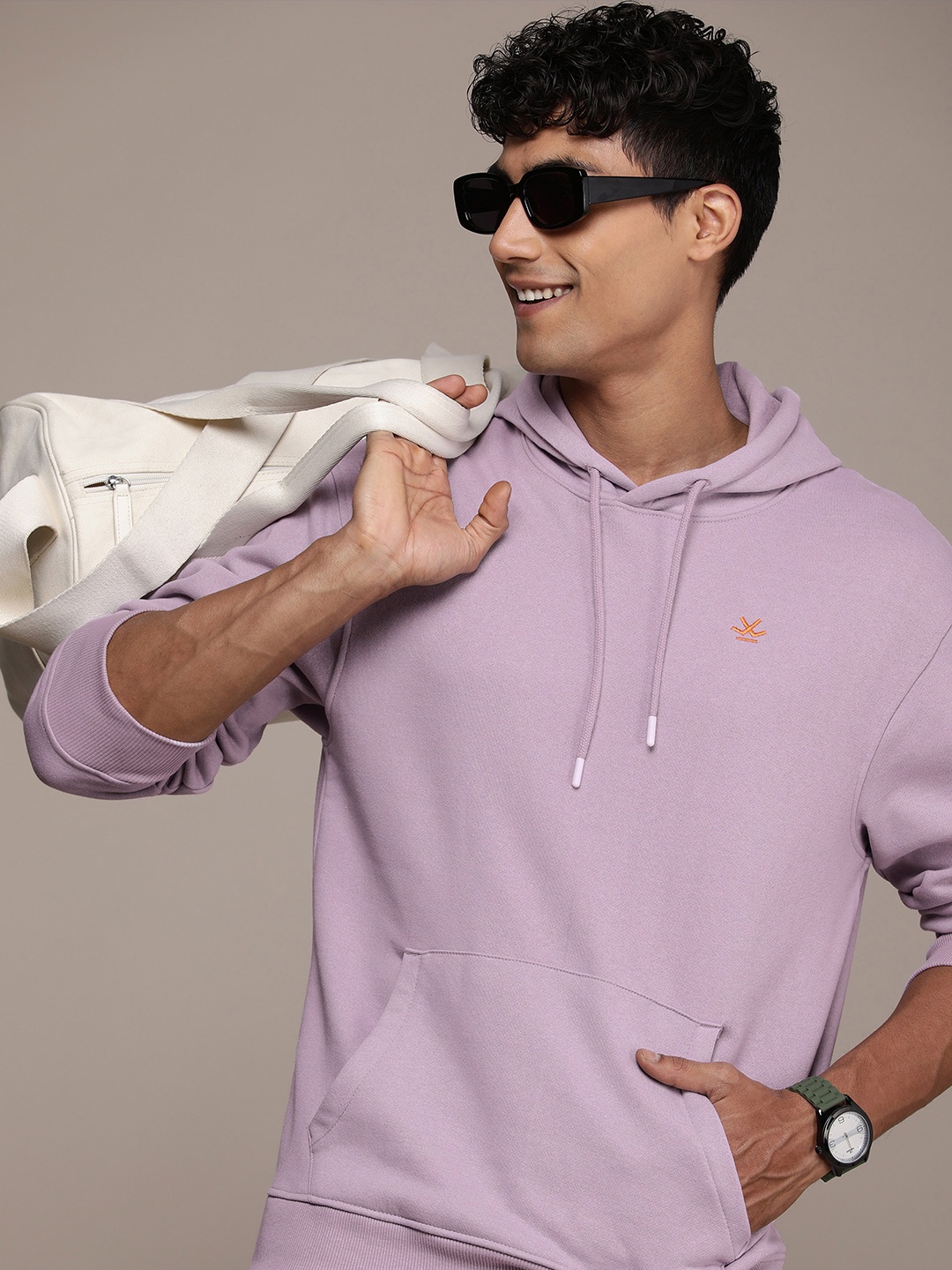 

WROGN Slim Fit Hooded Sweatshirt, Lavender