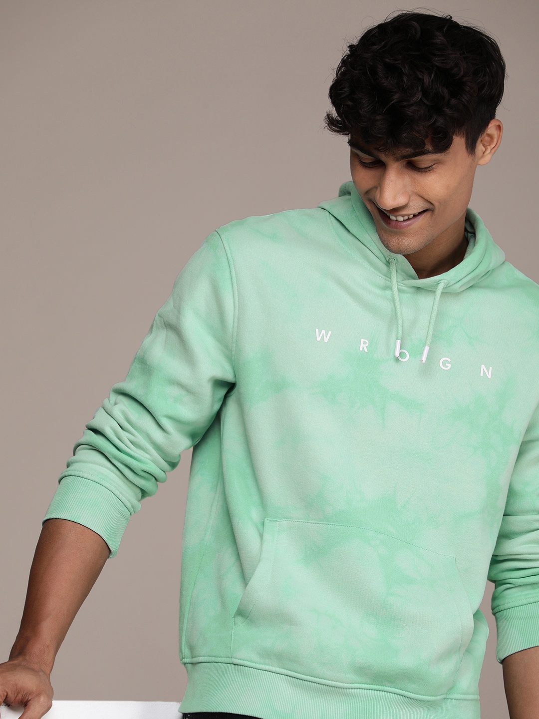 

WROGN Tie And Dye Printed Applique Hooded Sweatshirt, Green