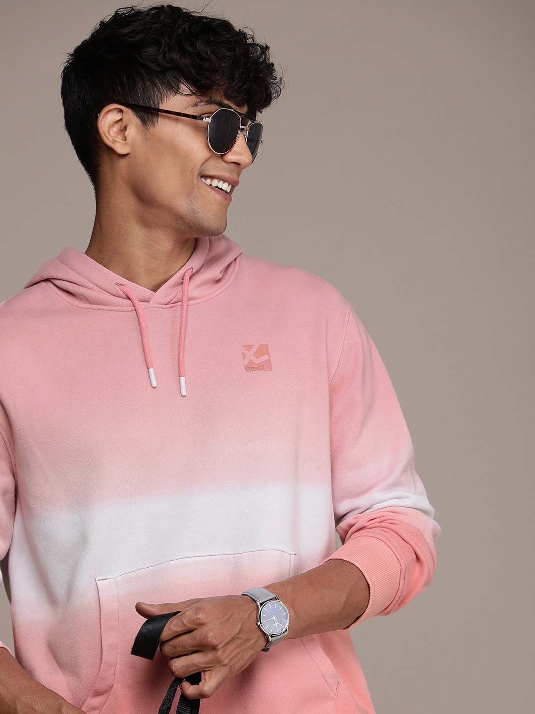 

WROGN Tie And Dye Printed Hooded Sweatshirt, Rose