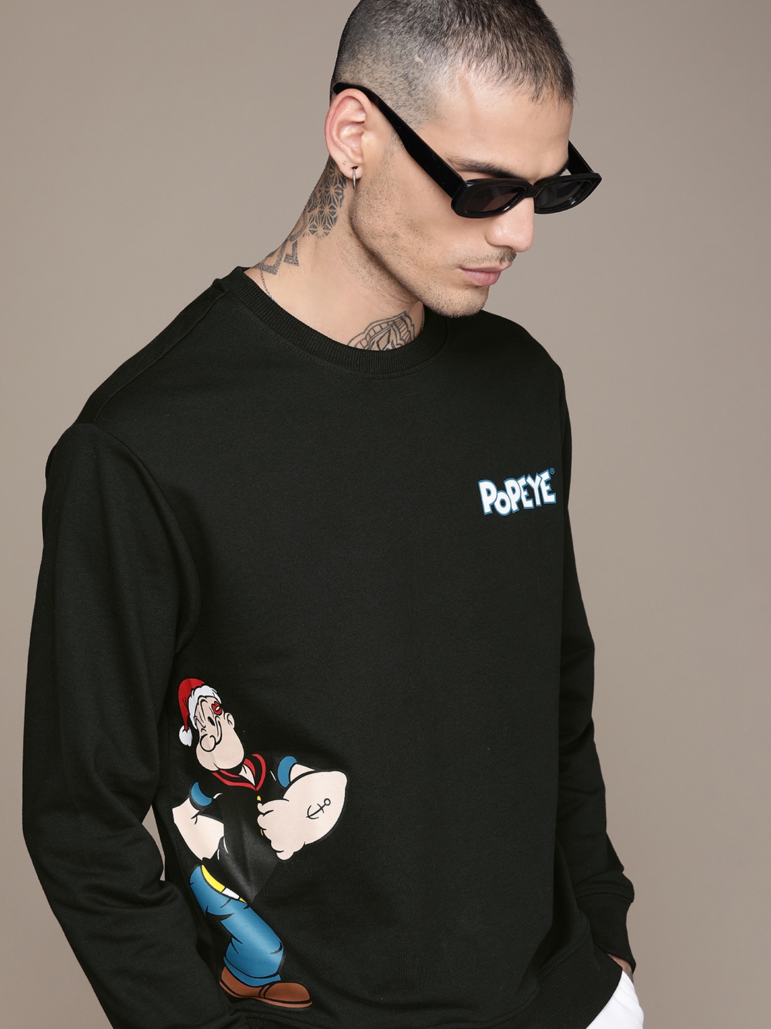 

WROGN Popeye Printed Pullover Casual Sweatshirt, Black