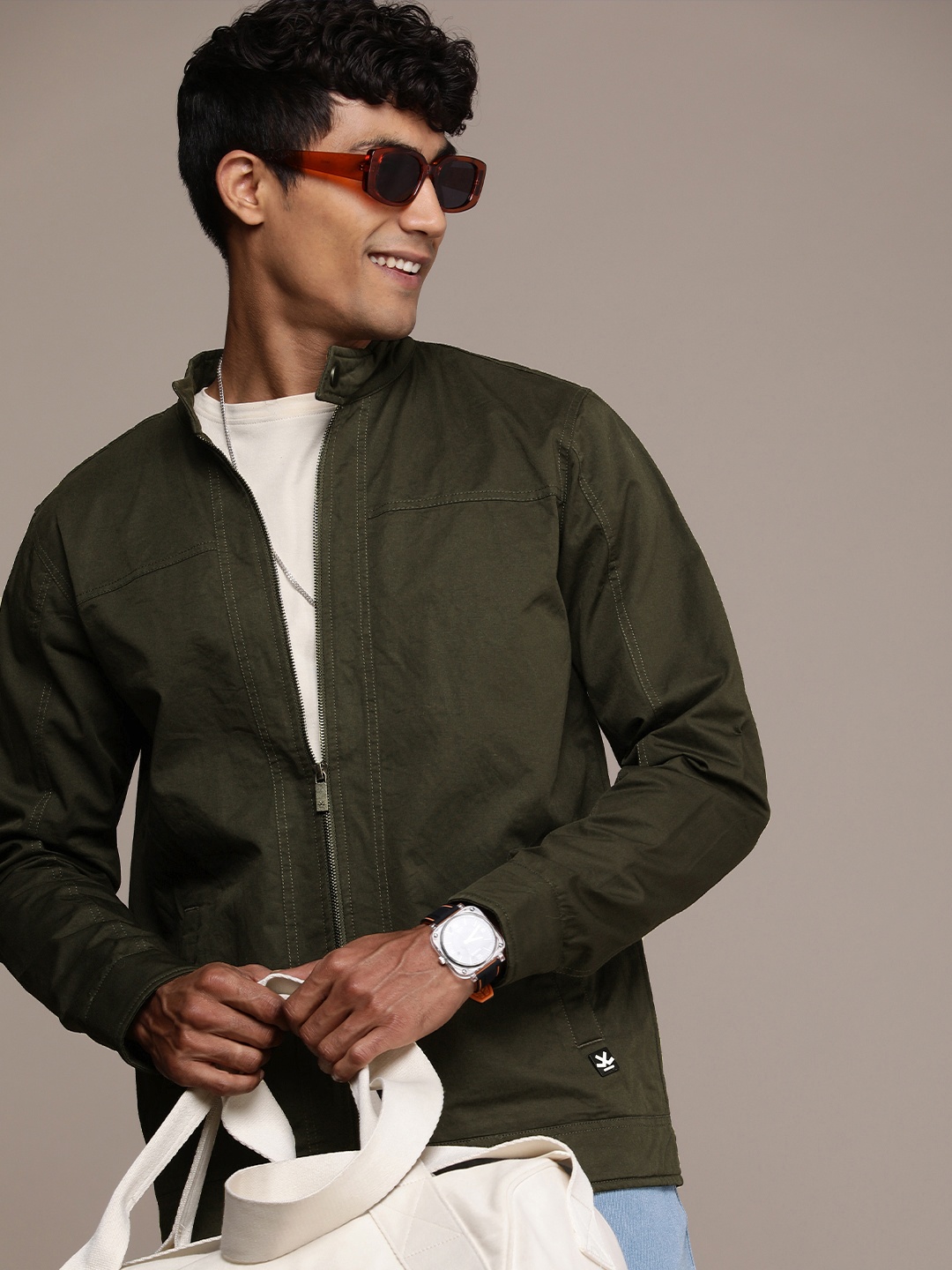 

WROGN Pure Cotton Solid Long Sleeves Tailored Jacket, Olive
