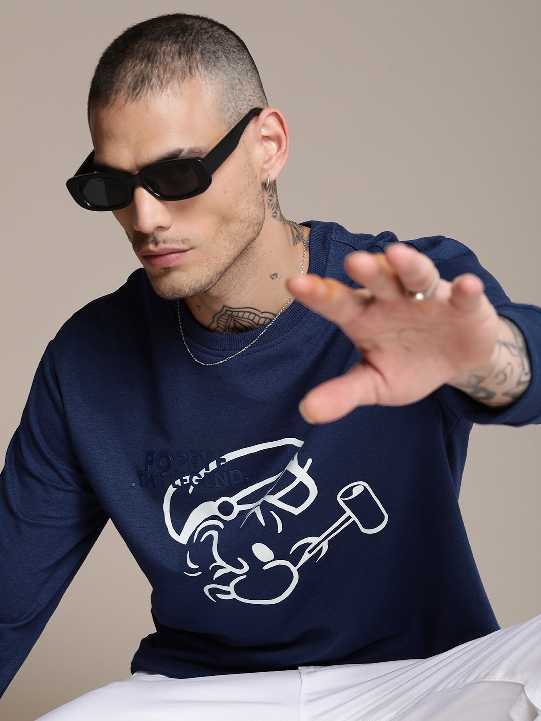 

WROGN Printed Sweatshirt, Navy blue