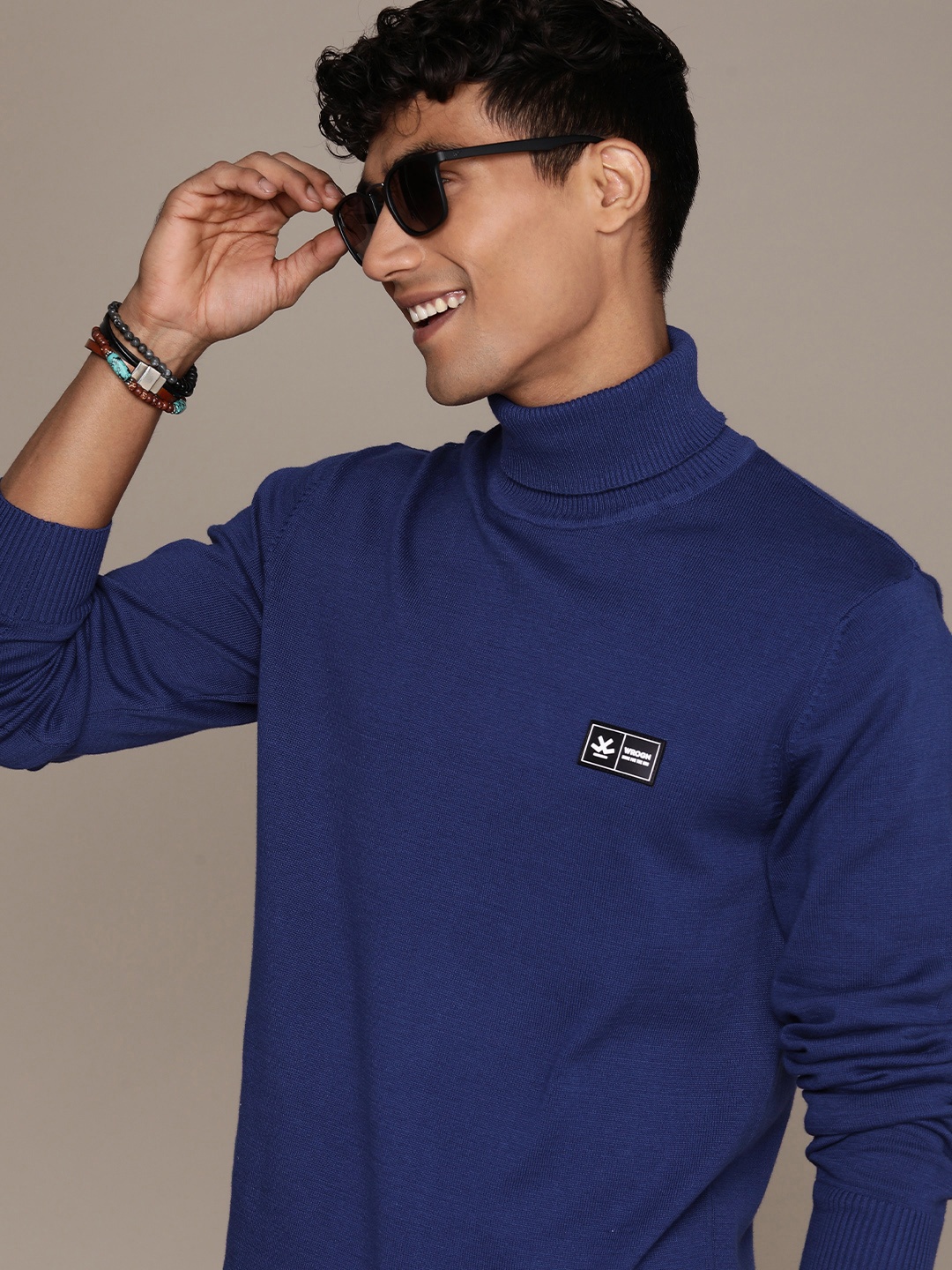 

WROGN Pure Cotton Turtle Neck Pullover, Blue