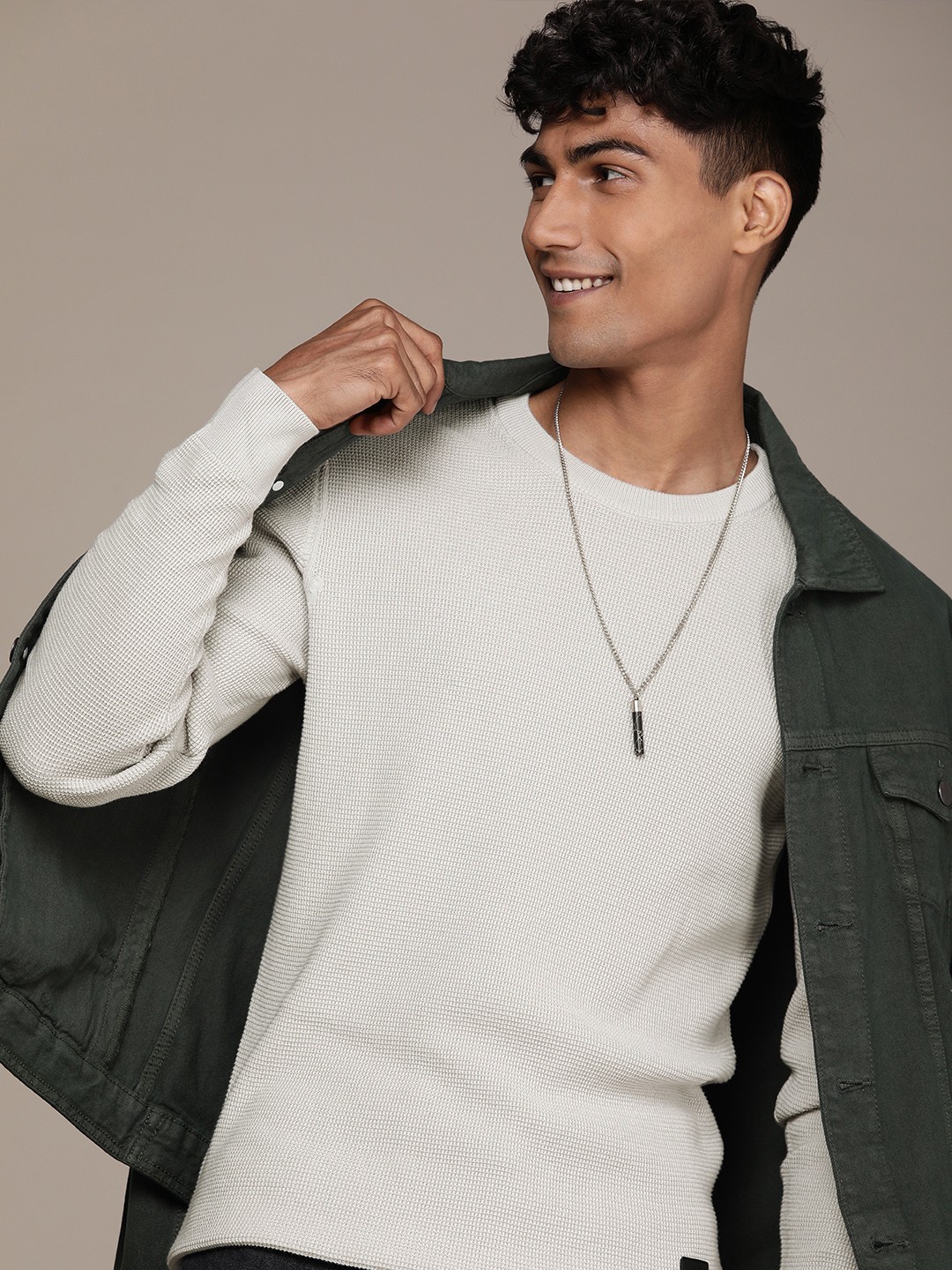

WROGN Pure Cotton Knitted Pullover, Grey