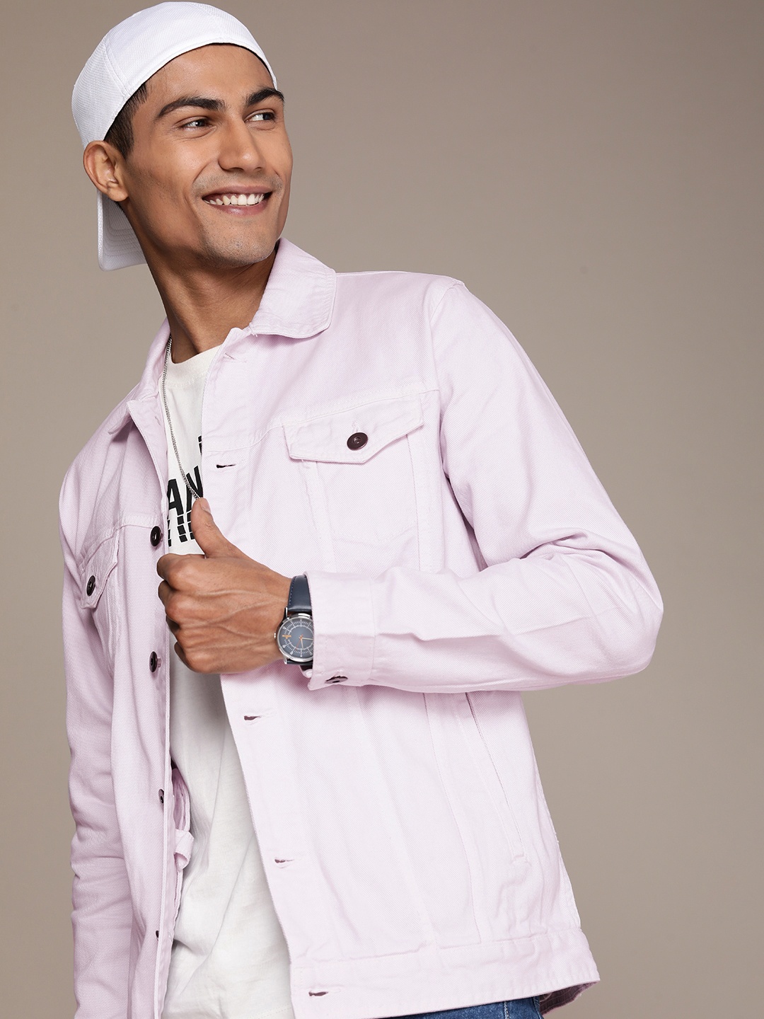 

WROGN Solid Pure Cotton Denim Jacket, Lavender