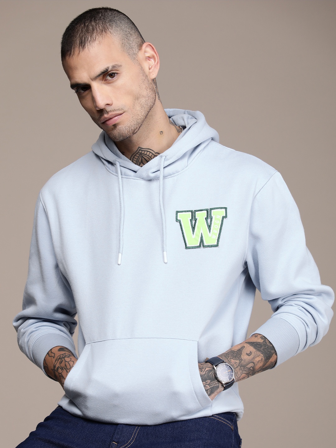 

WROGN Applique Detail Hooded Sweatshirt, Blue