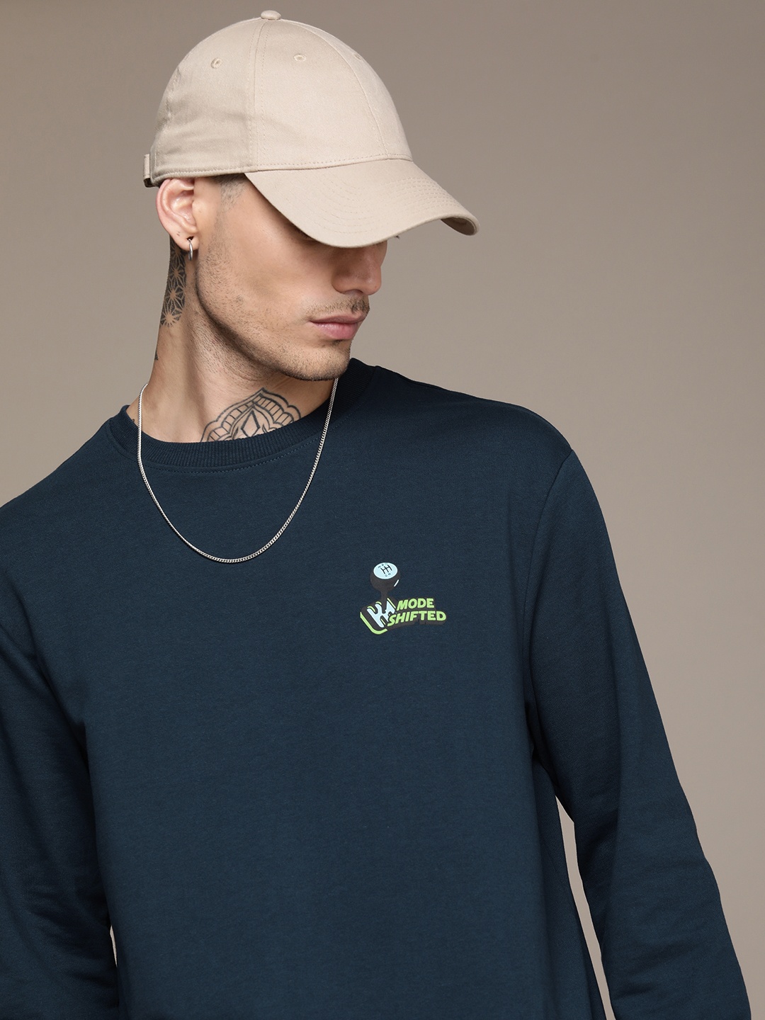

WROGN Minimal Printed Slim Fit Sweatshirt, Blue