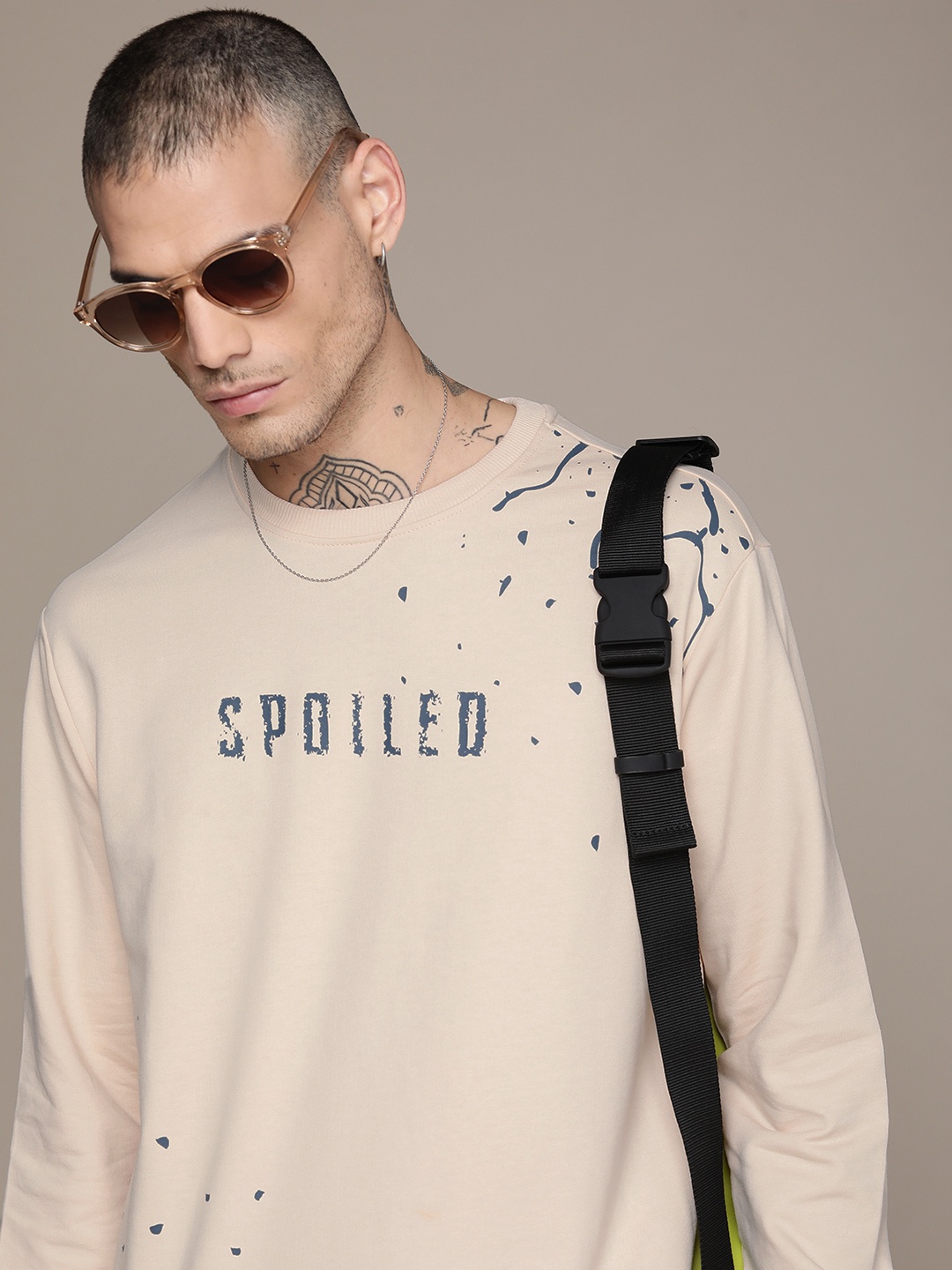 

WROGN Printed Slim Fit Sweatshirt, Cream