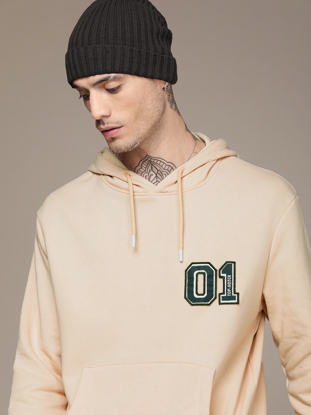 

WROGN Applique Hooded Sweatshirt, Beige