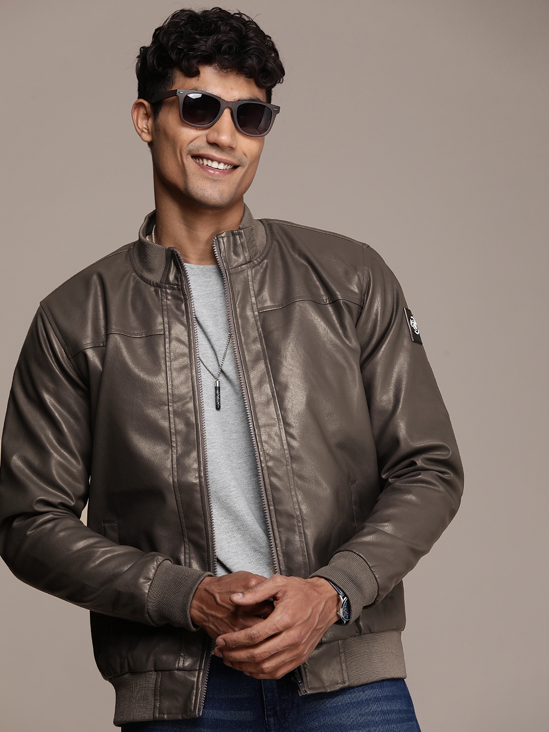

WROGN Typography Printed Bomber Jacket, Grey