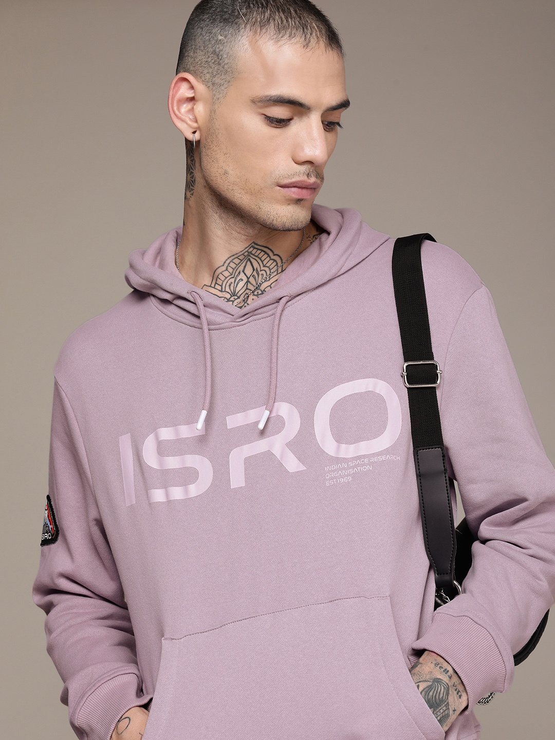 

WROGN Typography Printed Hooded Pullover Sweatshirt, Purple