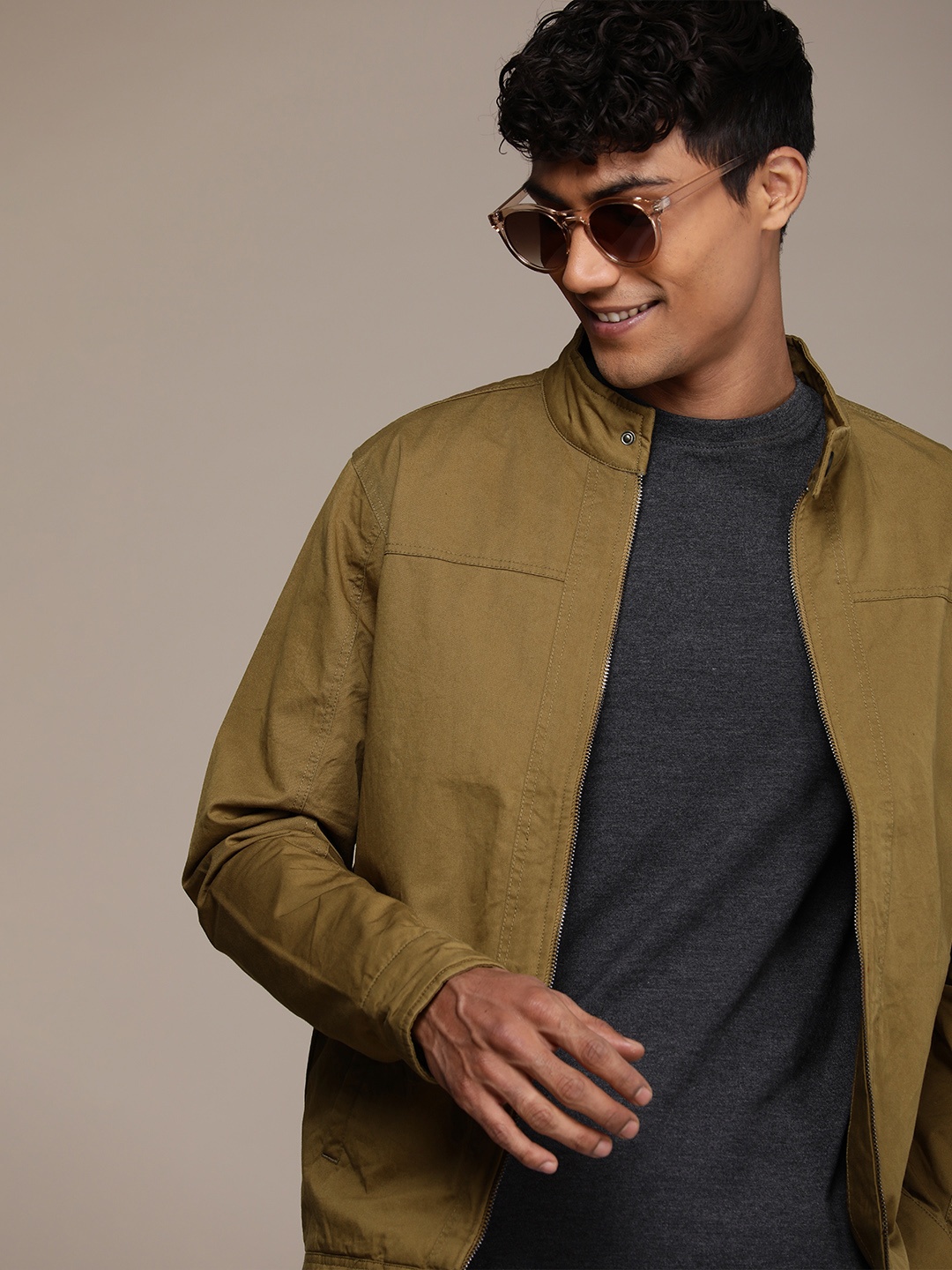 

WROGN Pure Cotton Solid Tailored Jacket, Brown