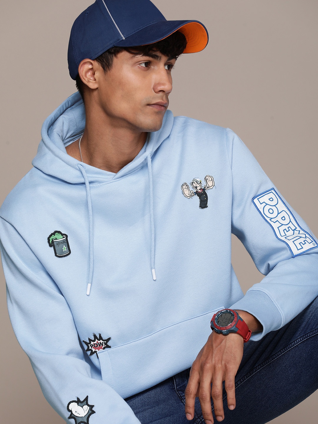 

WROGN Graphic Applique Hooded Sweatshirt, Blue