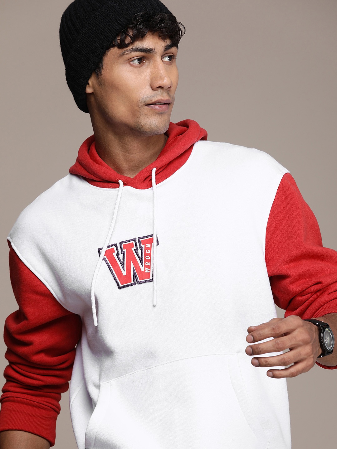 

WROGN Colourblocked Hooded Sweatshirt With Patchwork Detail, White