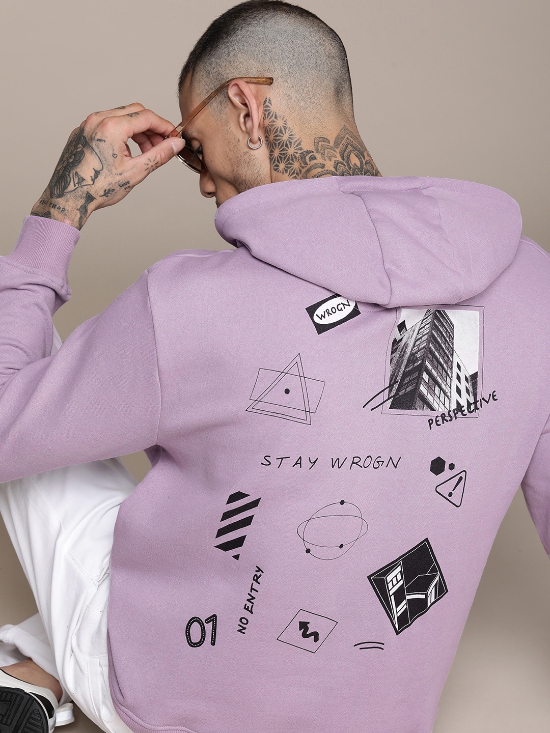 

WROGN Printed Hooded Sweatshirt, Lavender