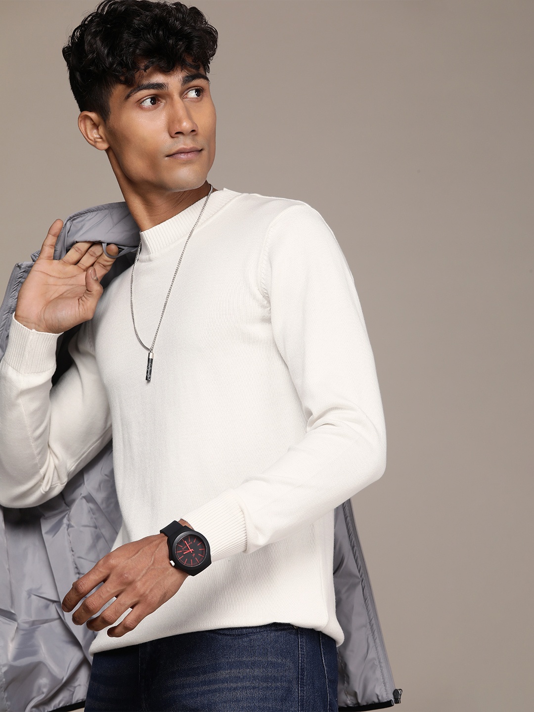 

WROGN Pure Cotton Knitted Pullover, White