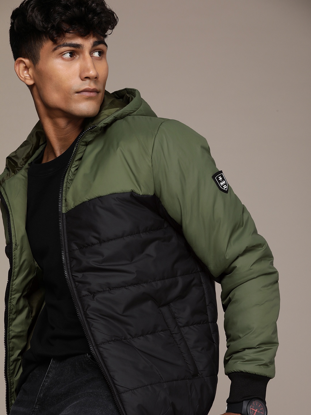 

WROGN Colourblocked Hooded Puffer Jacket, Olive