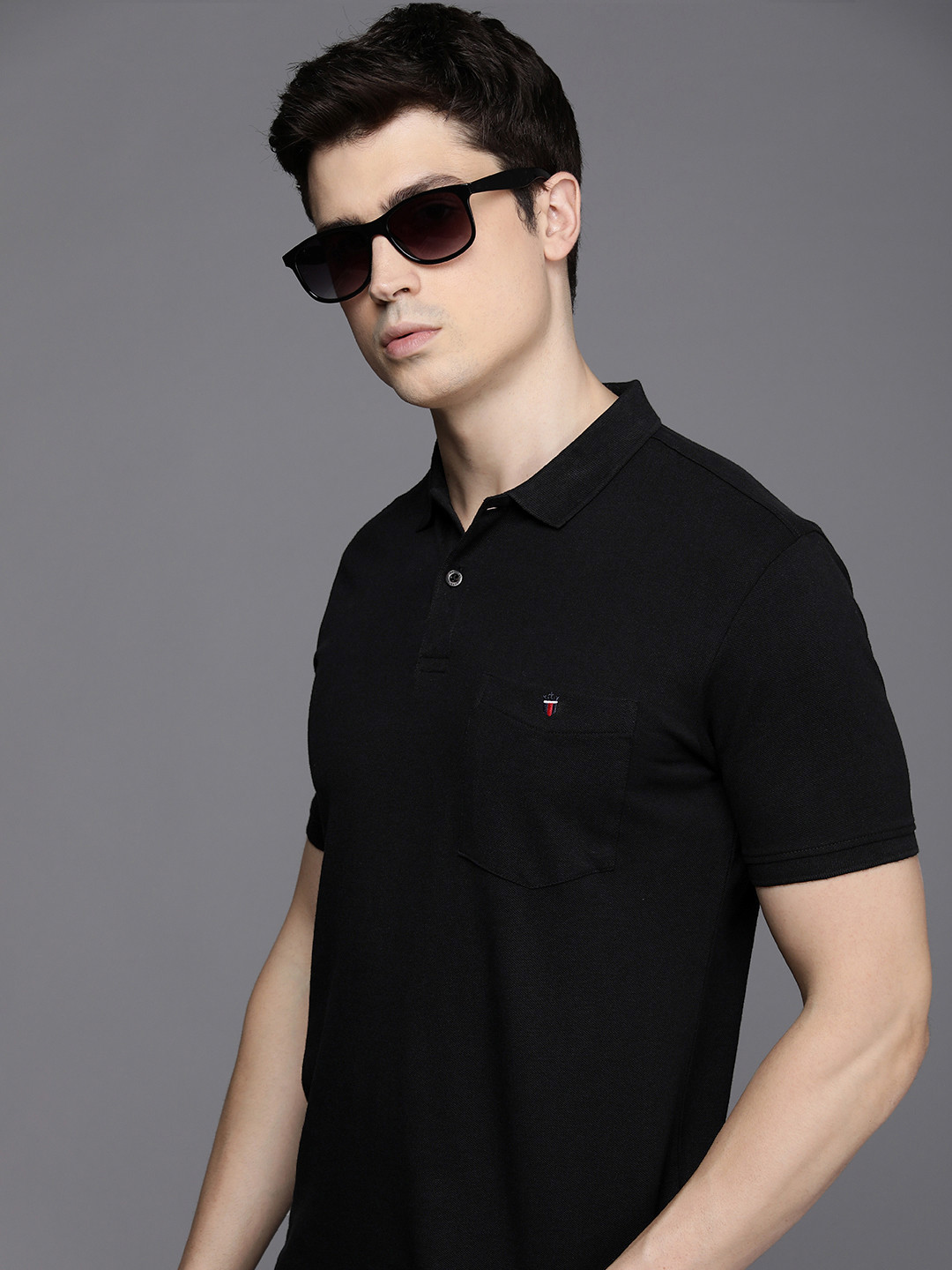 

Louis Philippe Jeans Polo Collar Pure Cotton With Chest Pocket Slim Fit T-shirt, Black