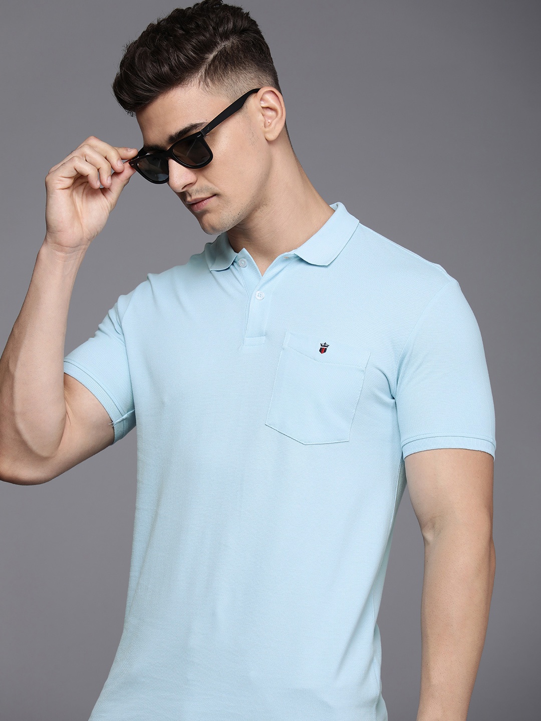 

Louis Philippe Jeans Polo Collar Pure Cotton With Chest Pocket Slim Fit T-shirt, Blue