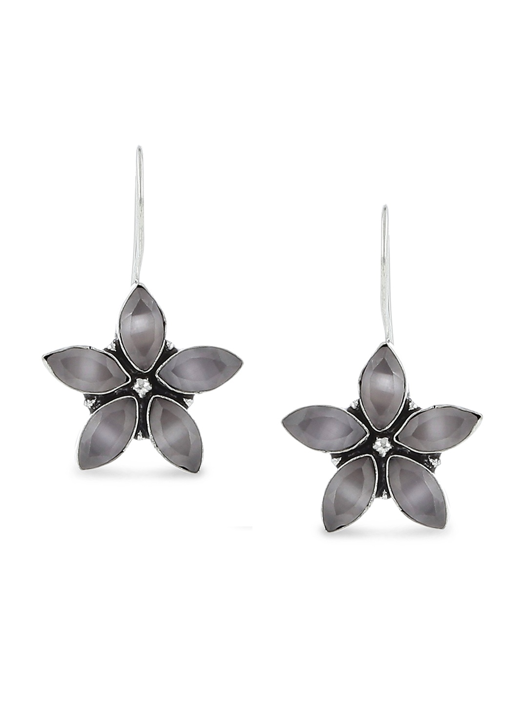 

EL REGALO Silver-Plated Floral Drop Earrings, Grey