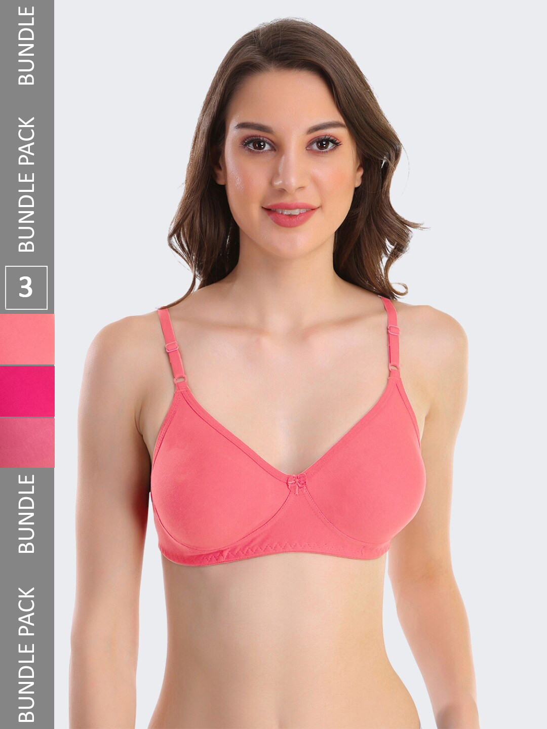

POOJA RAGENEE Pack Of 3 Seamless Full Coverage All Day Comfort Non-Padded Everyday Bras, Magenta