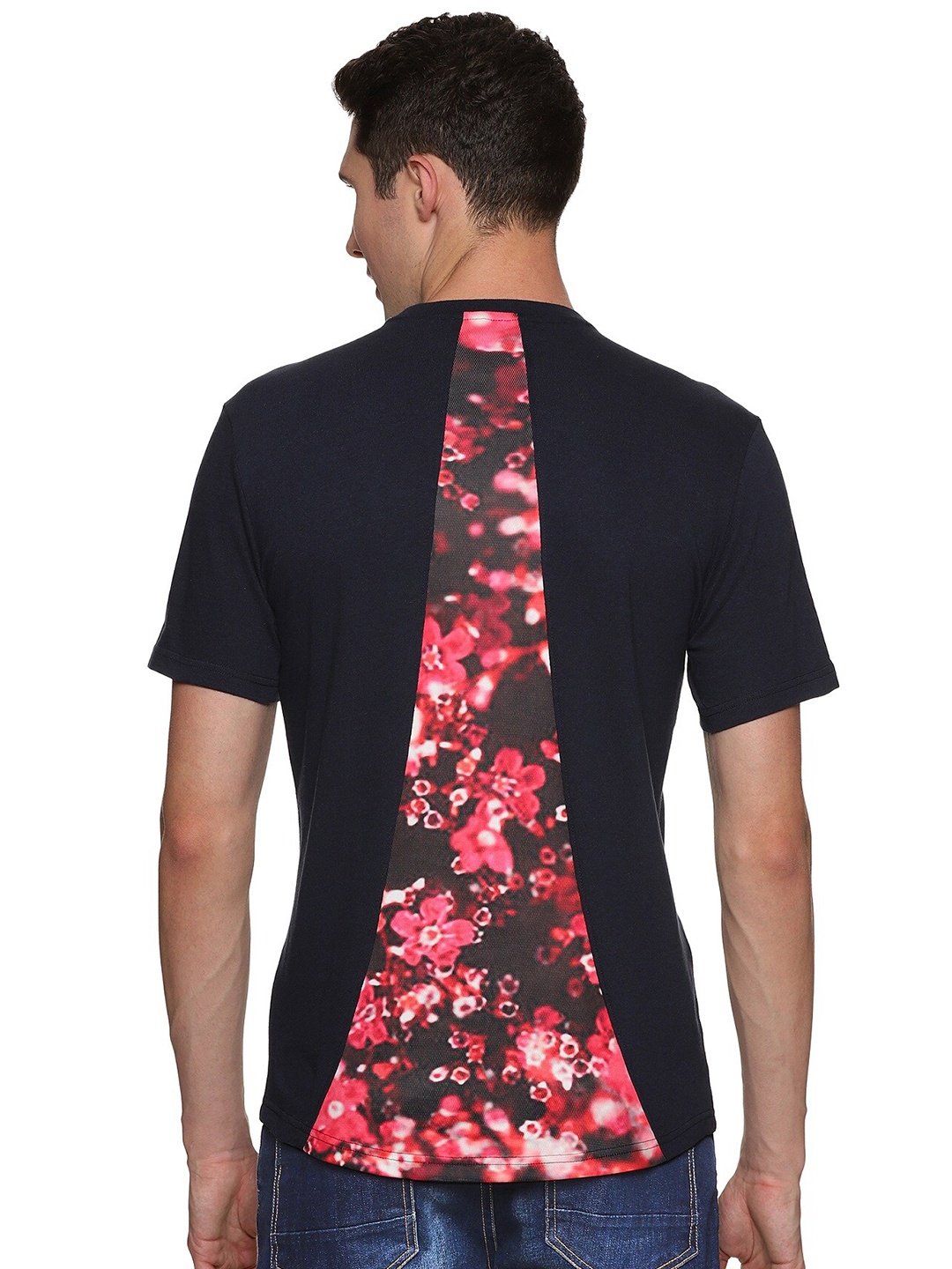 

UrGear Floral Printed Pure Cotton T-shirt, Navy blue