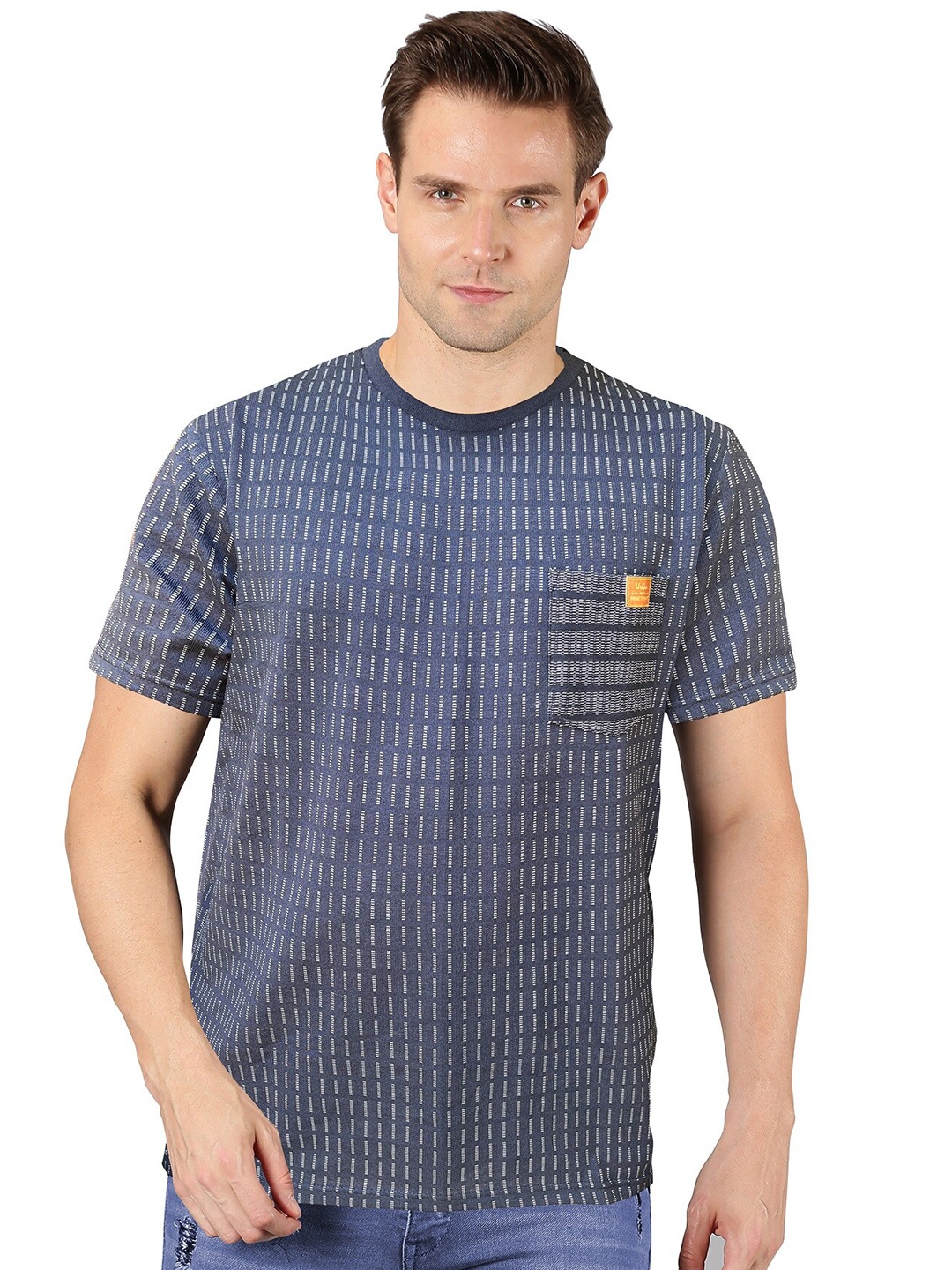 

UrGear Geometric Printed Pure Cotton T-shirt, Navy blue